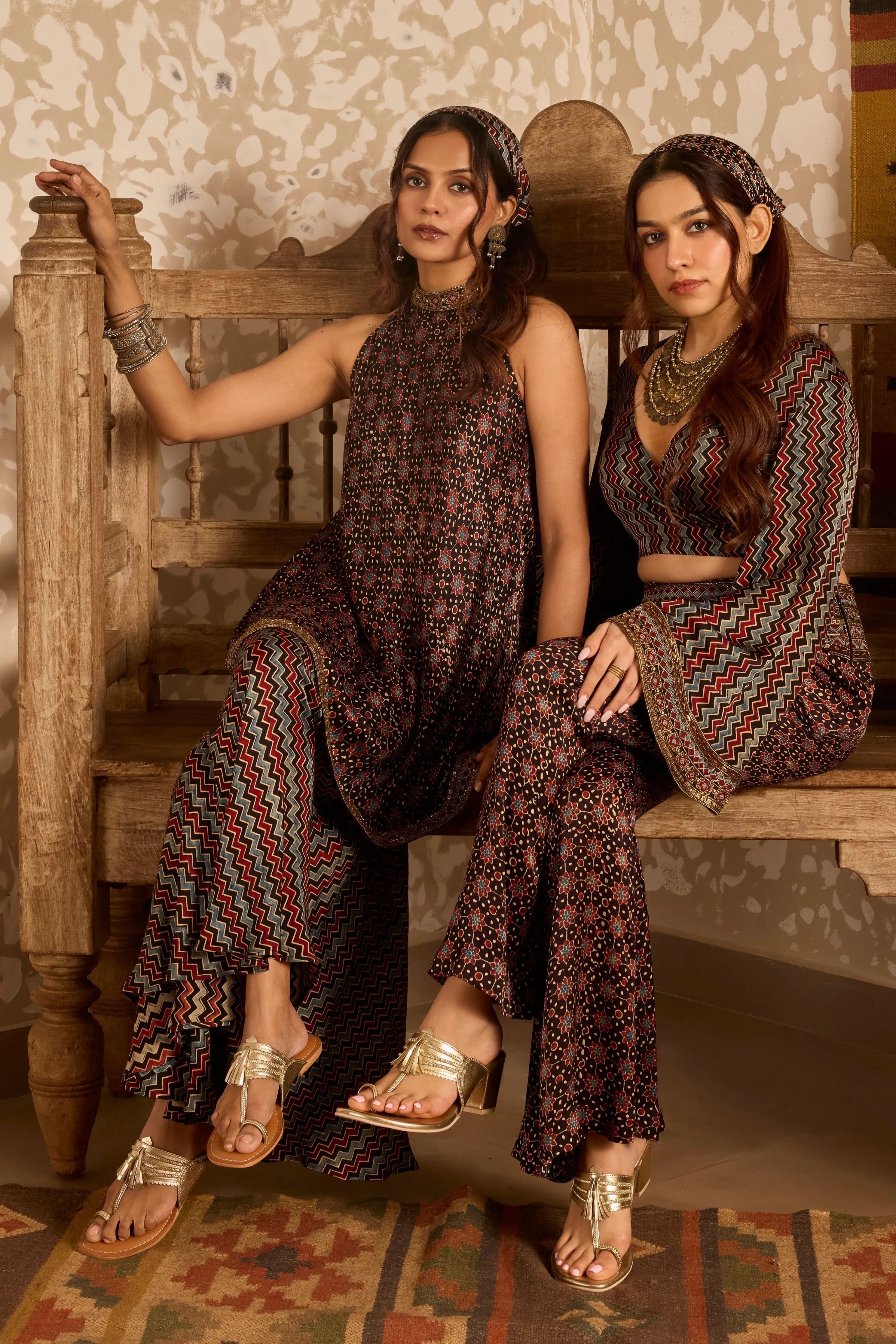 Halter neck tunic with sharara pants