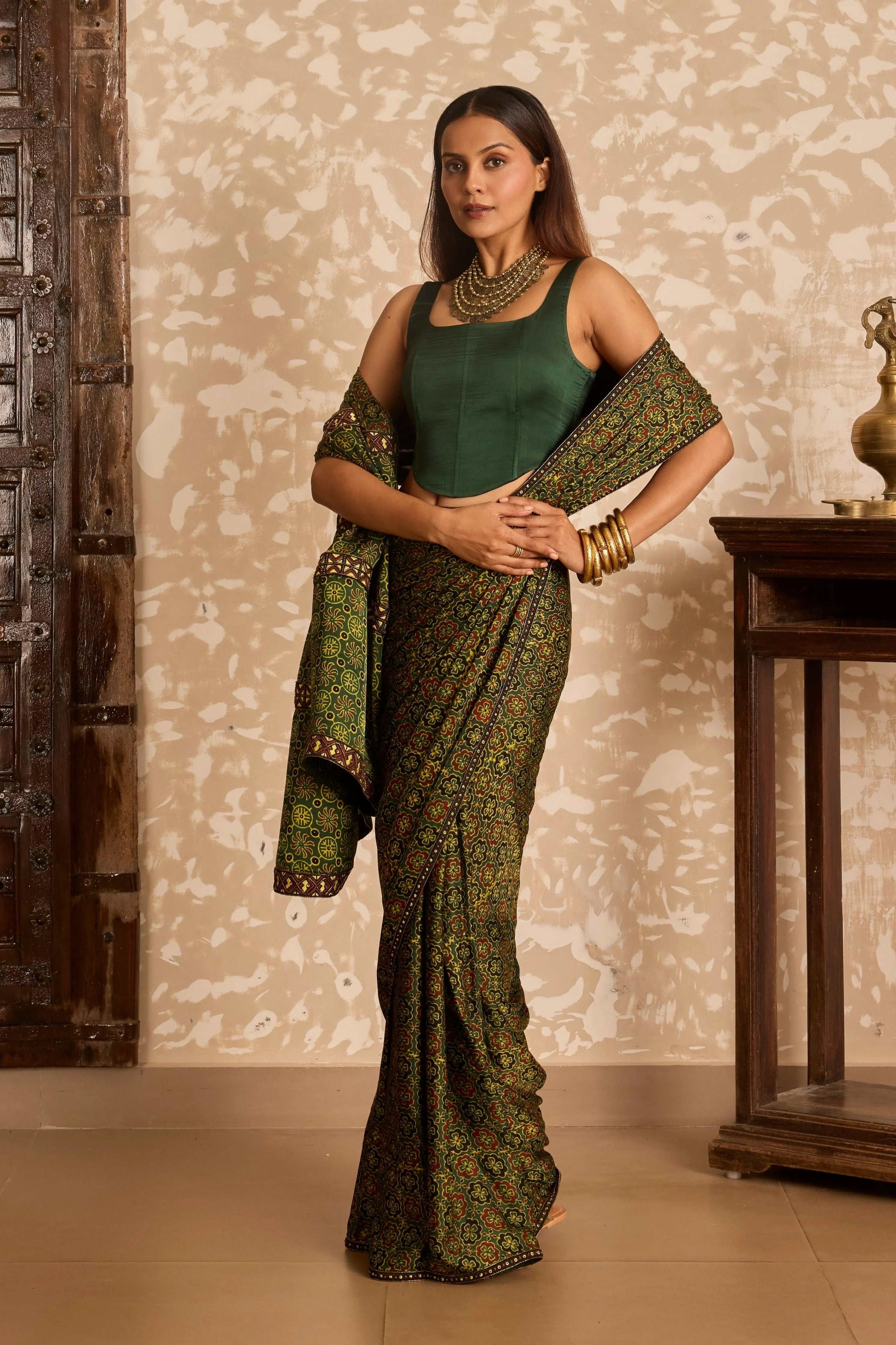 Corset blouse with saree