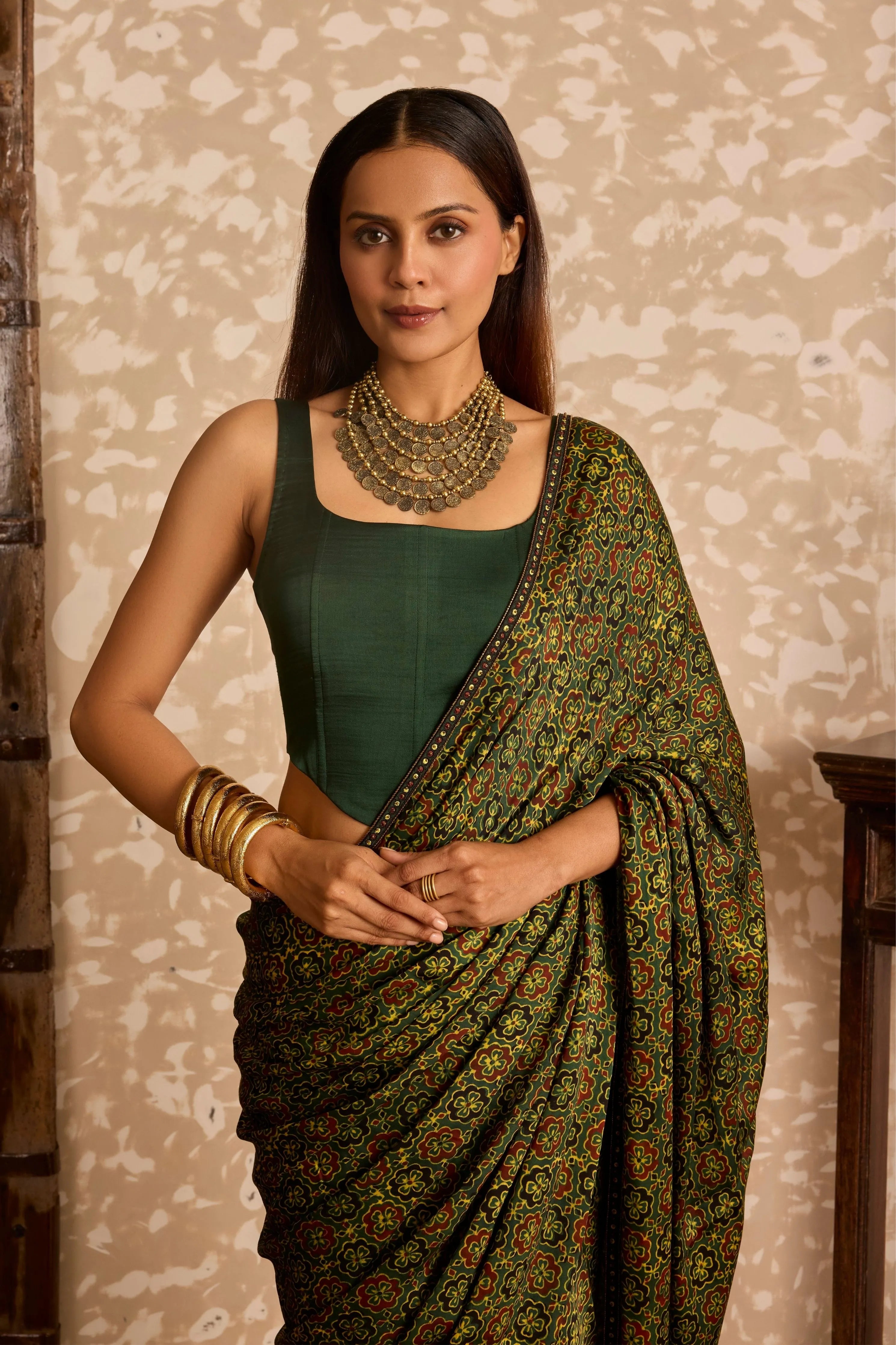 Corset blouse with saree