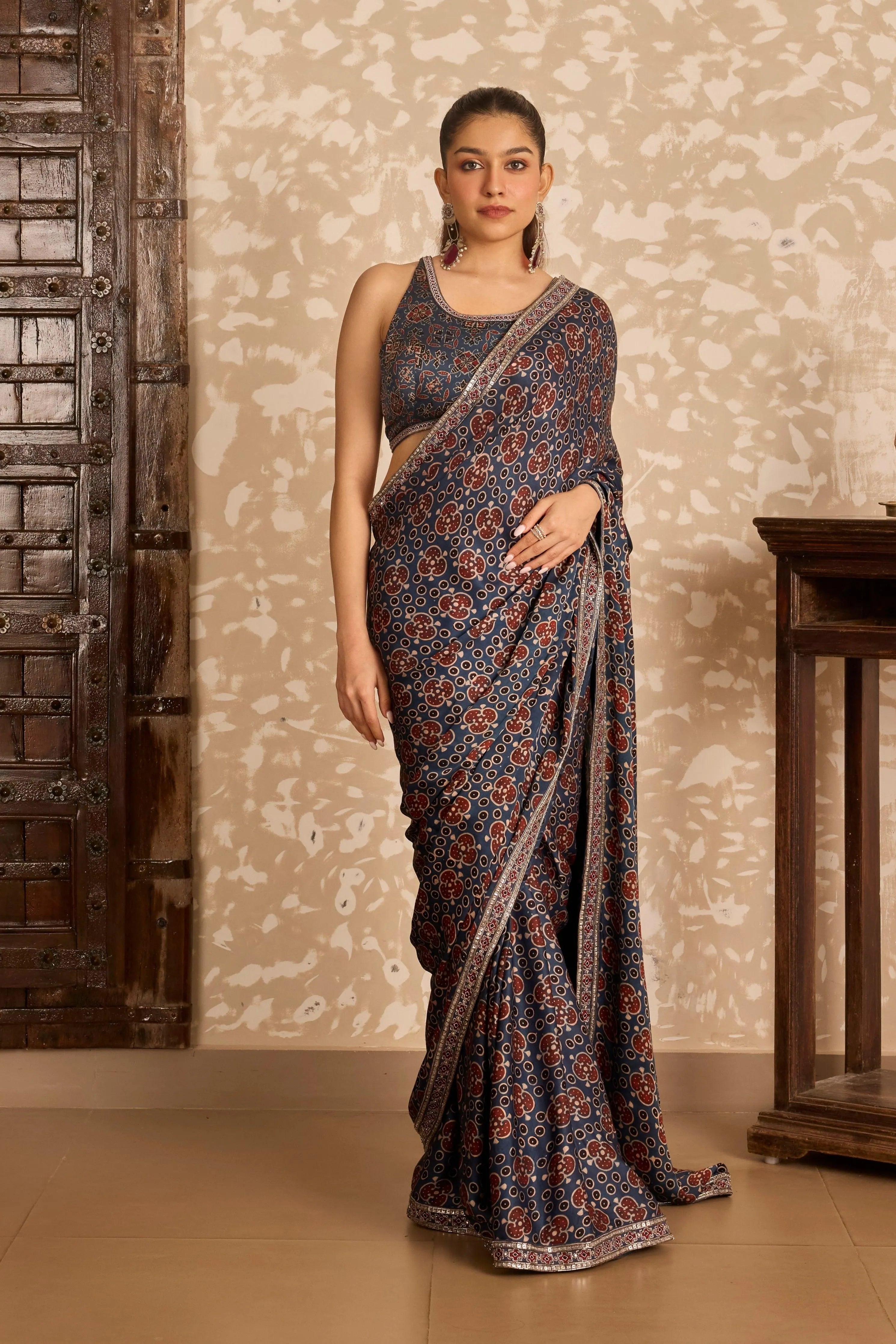 Round neck blouse with saree