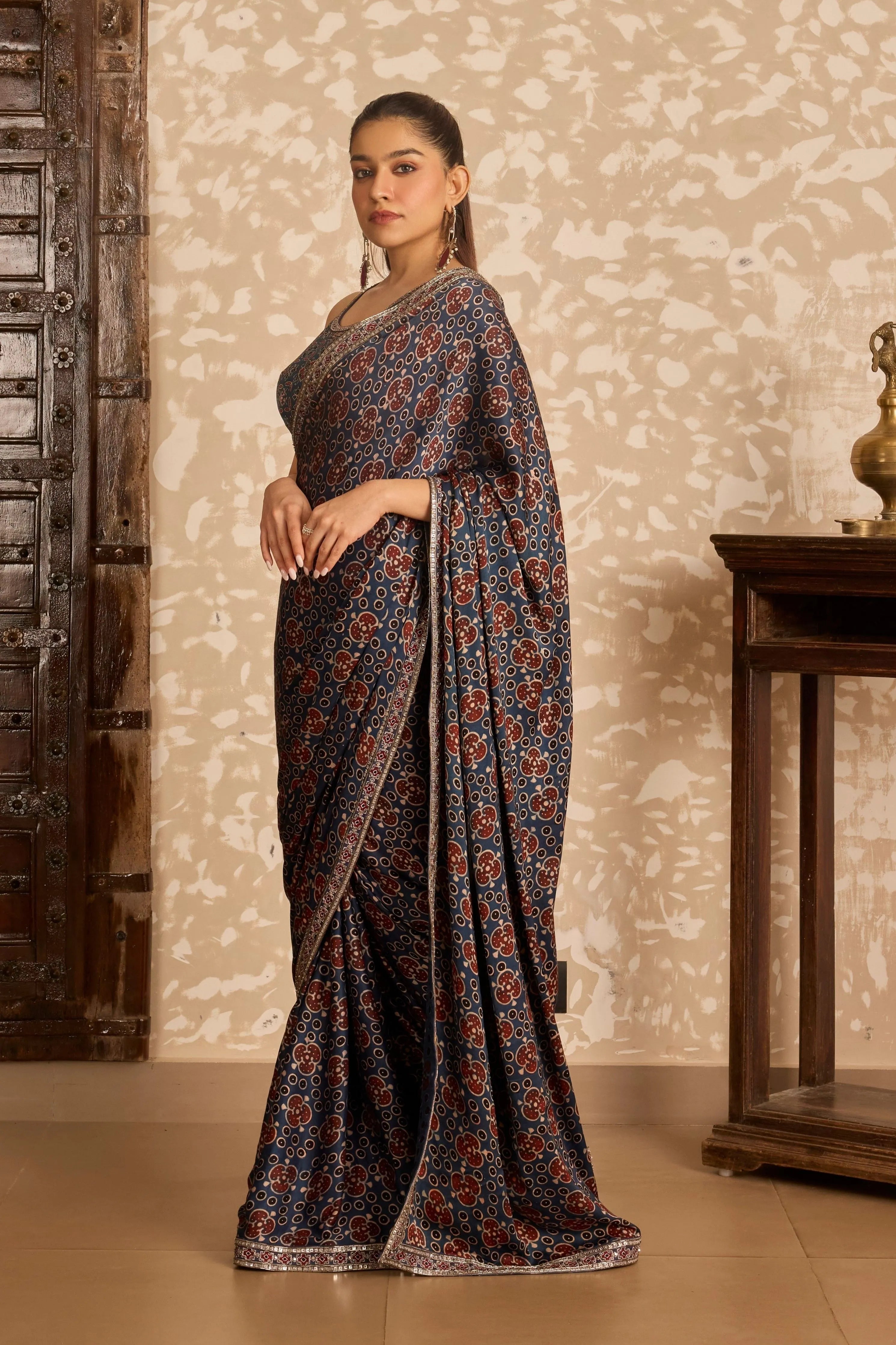Round neck blouse with saree