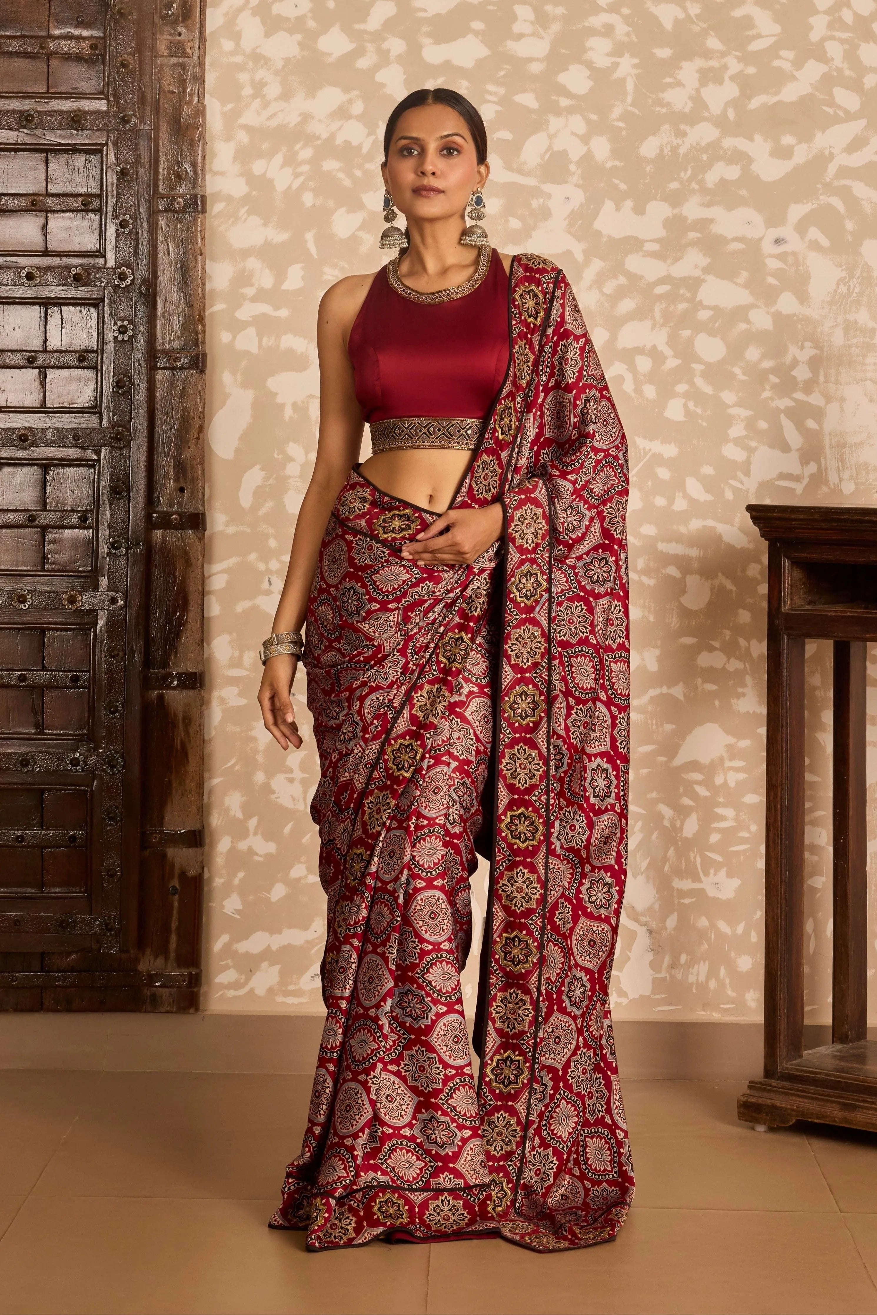 Halter neck blouse with saree