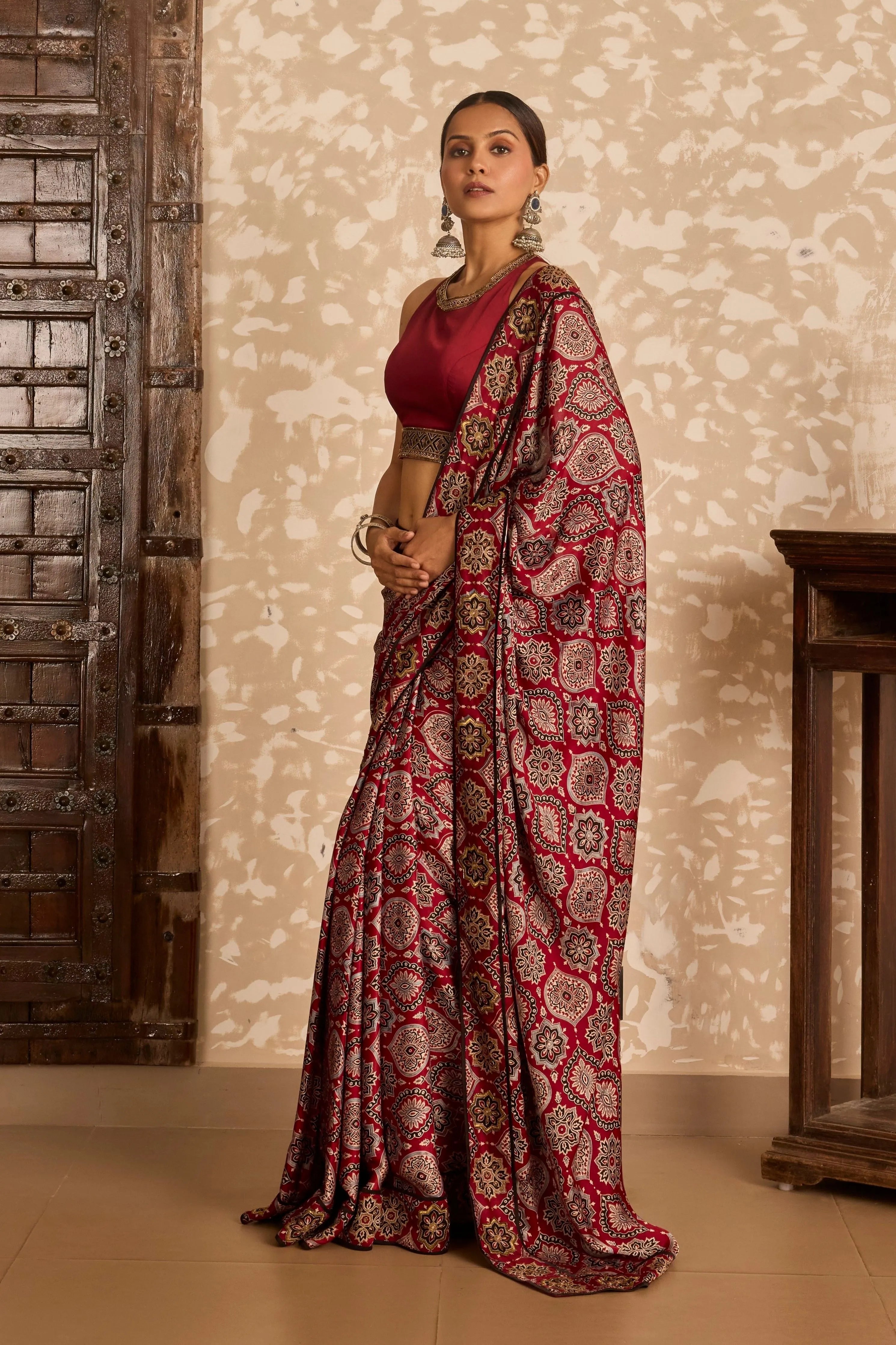 Halter neck blouse with saree