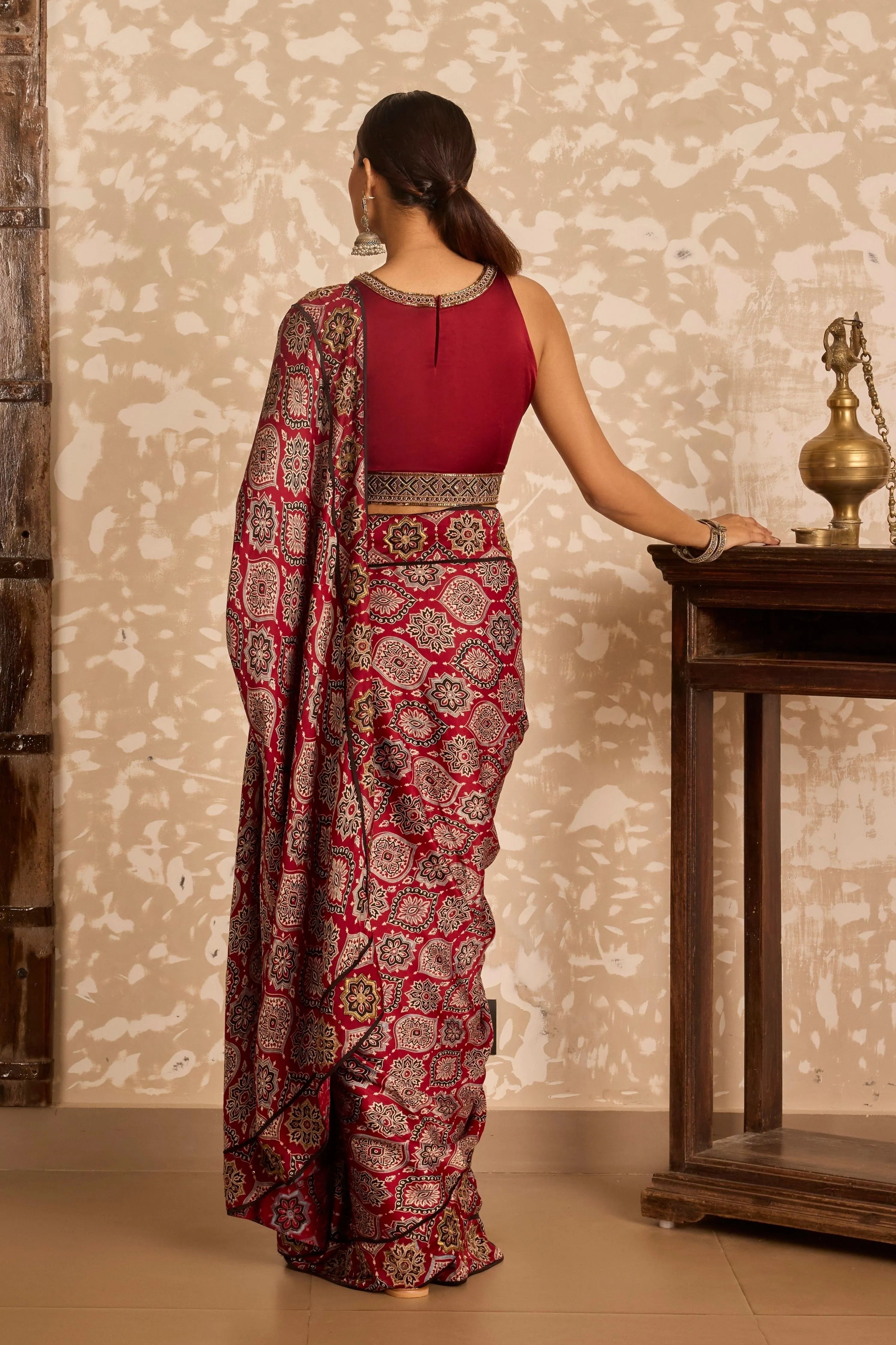 Halter neck blouse with saree