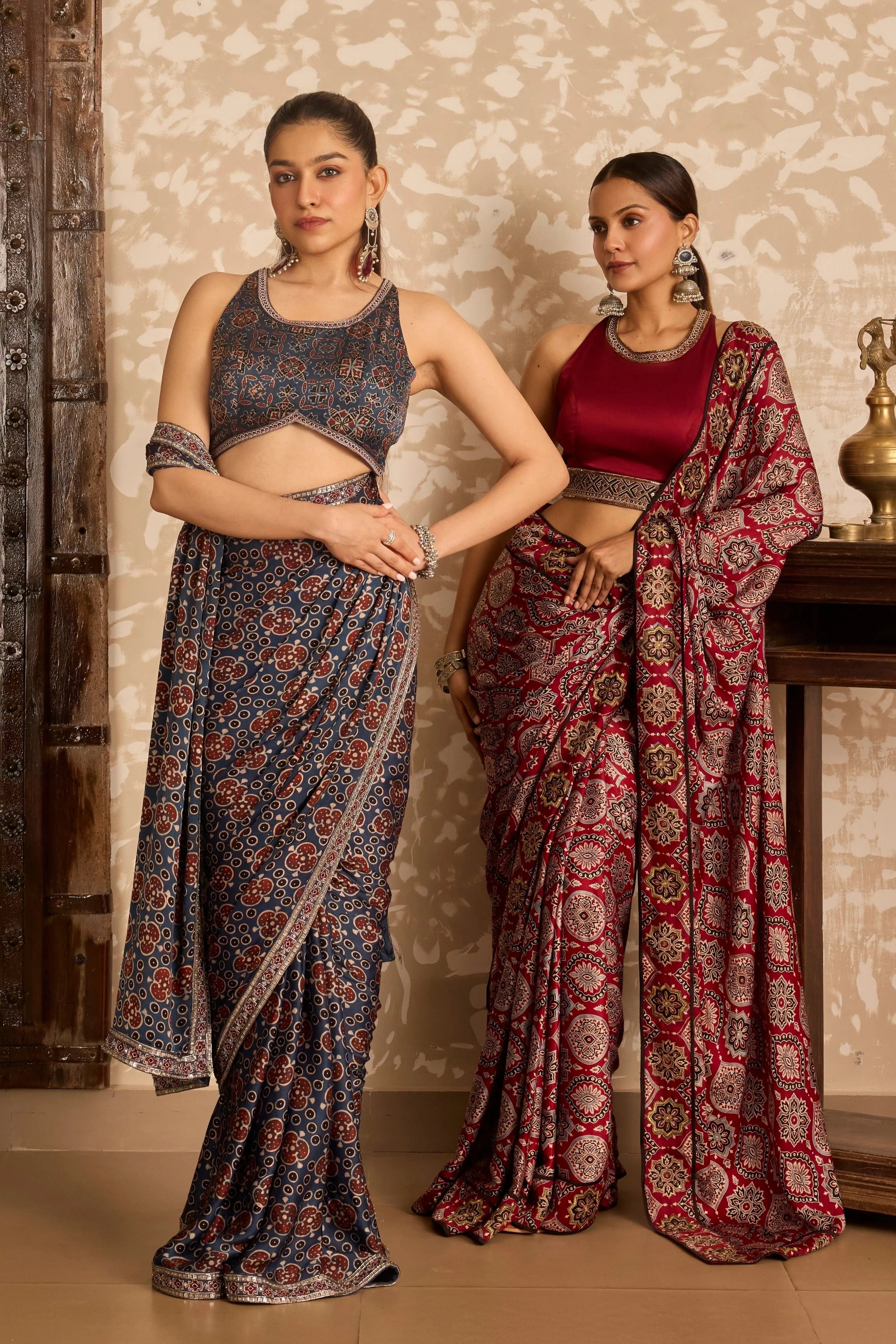 Halter neck blouse with saree