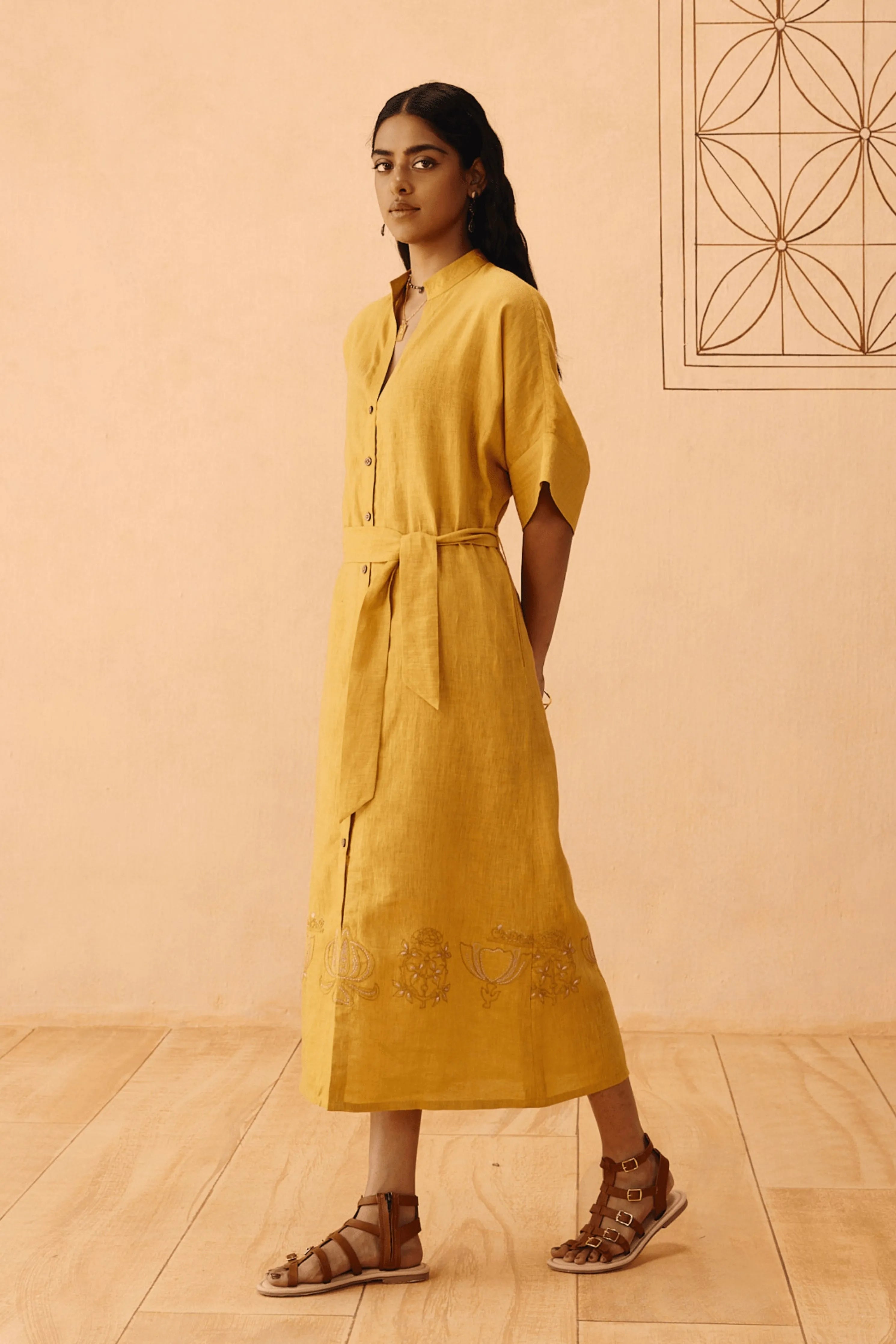 Golden Palm Linen Maxi Dress