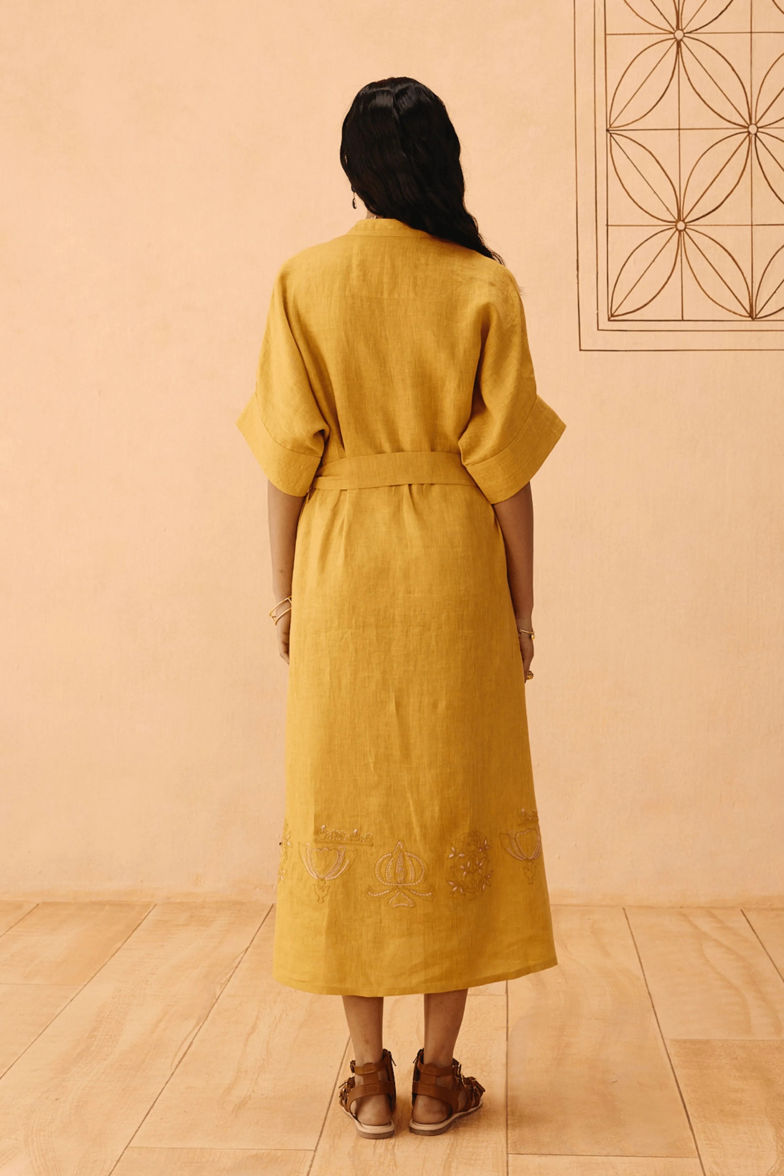 Golden Palm Linen Maxi Dress