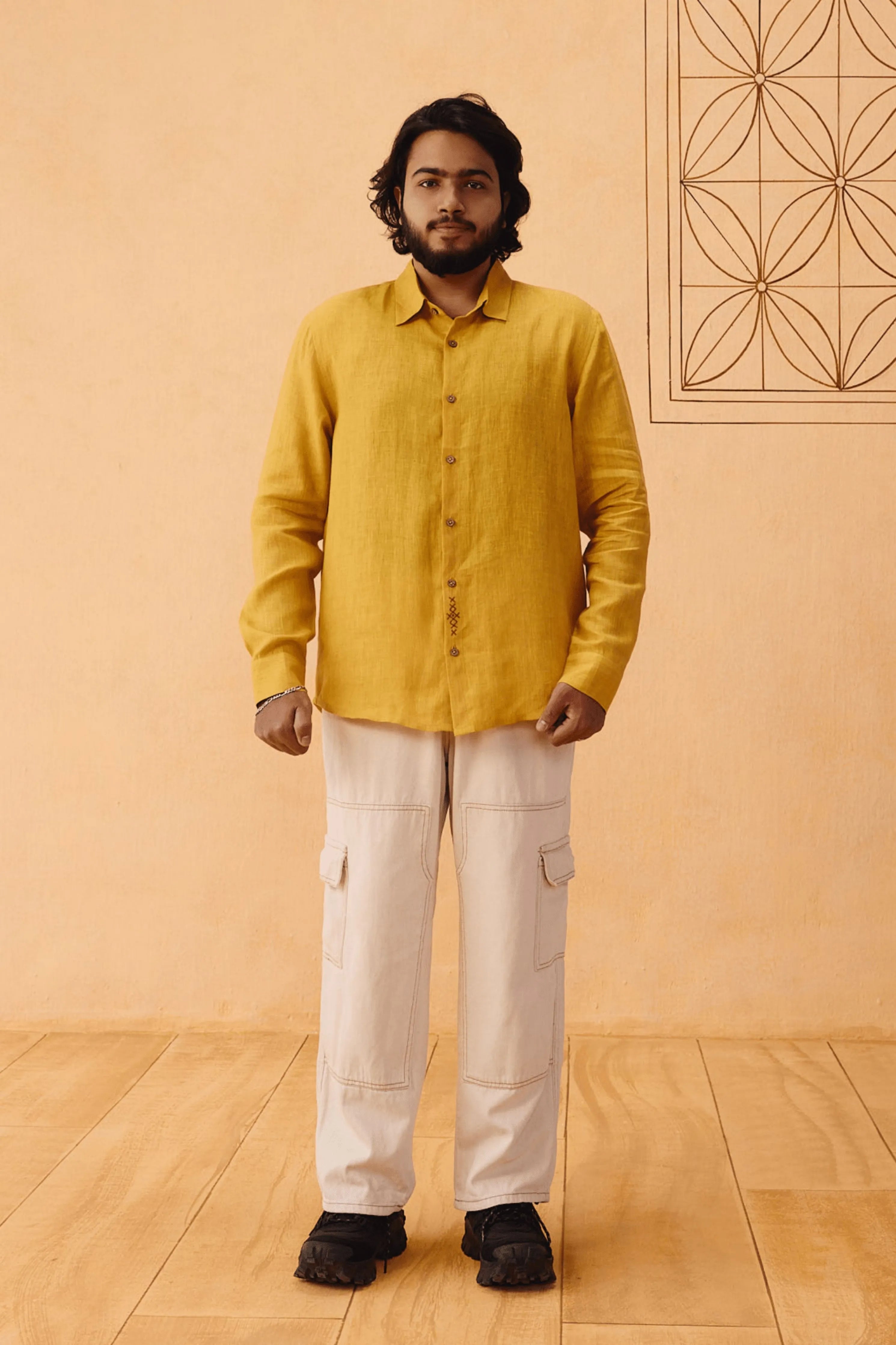Golden Palm Men's Linen Shirt