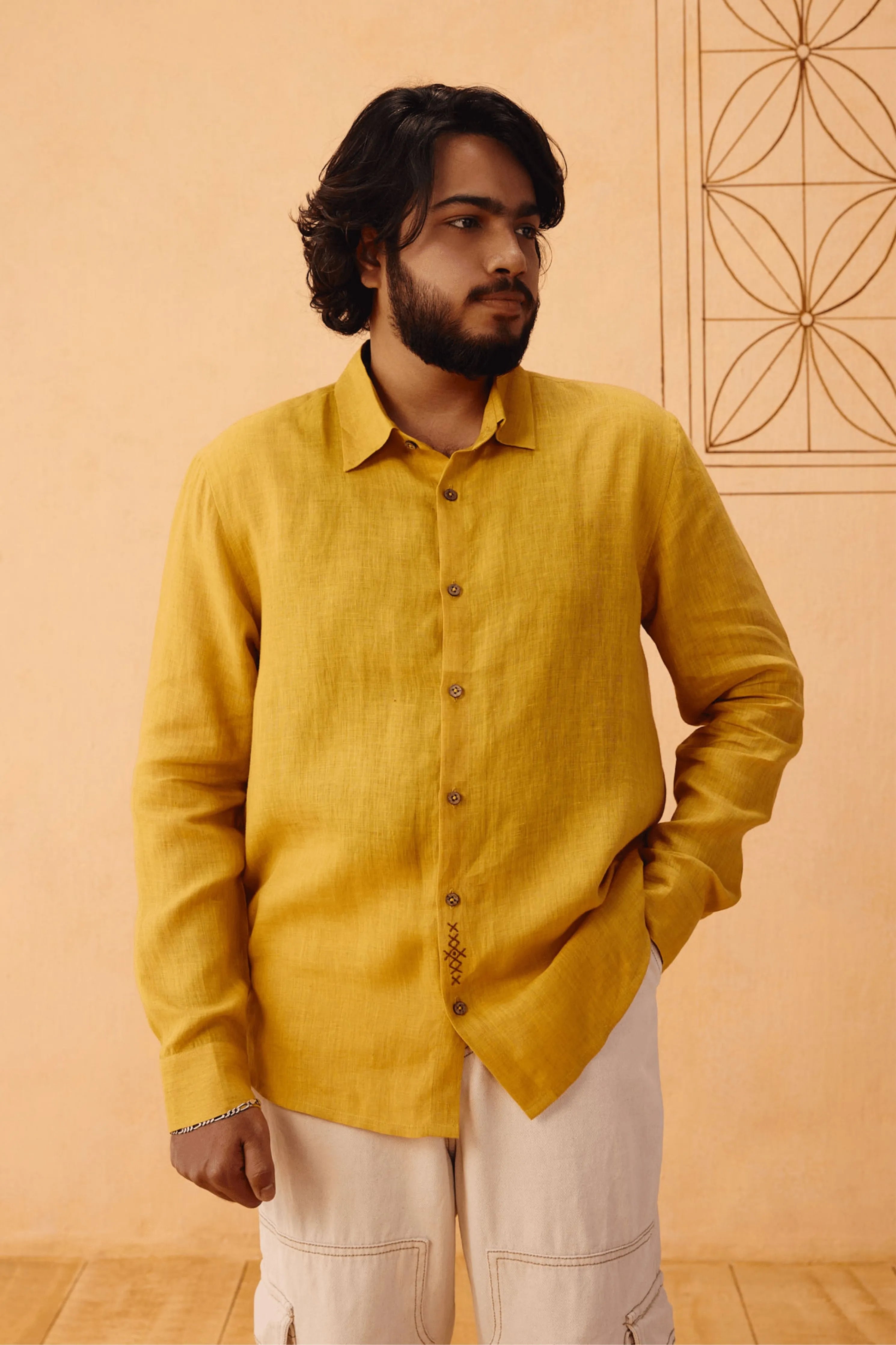 Golden Palm Men's Linen Shirt