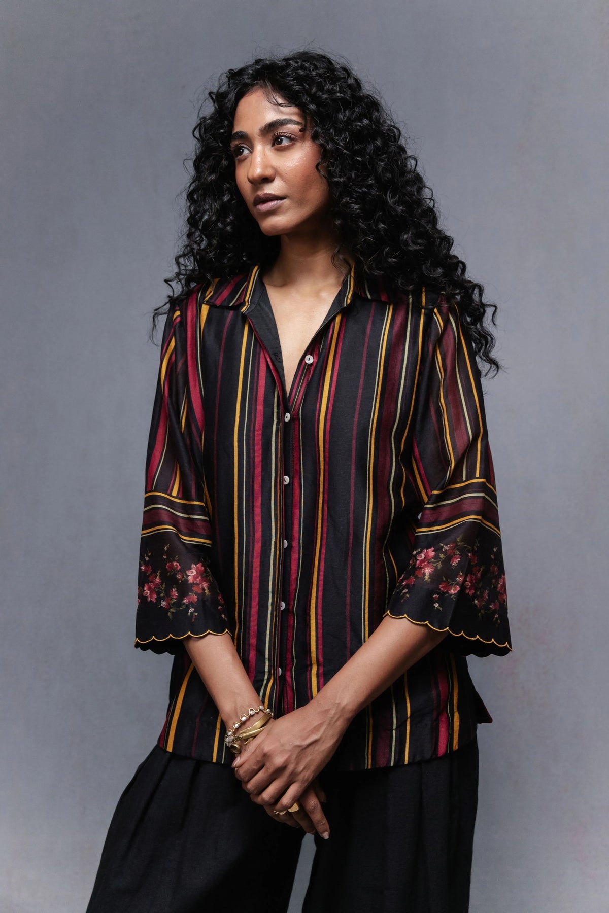 Raha Shirt In Black Stripes