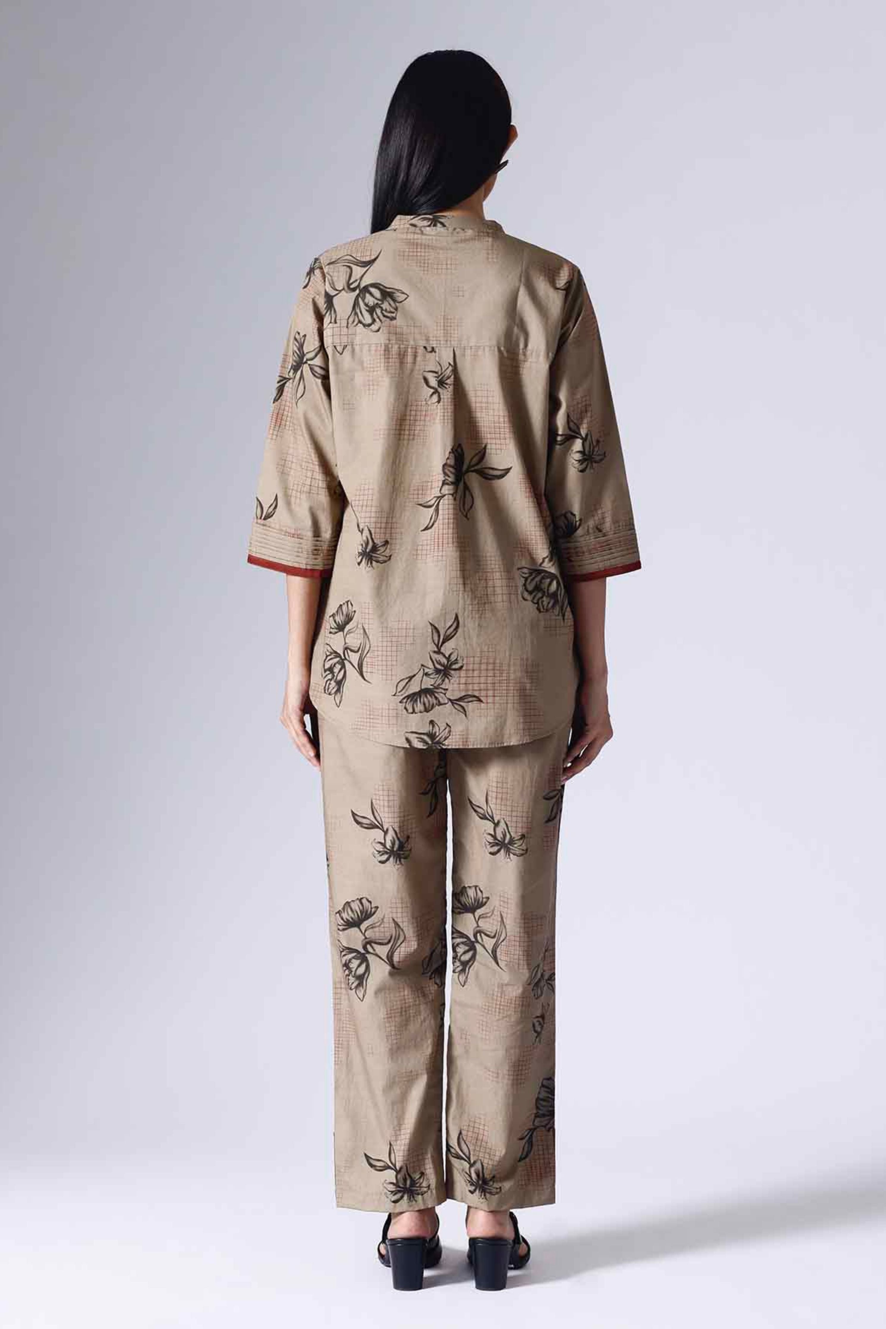 Floral Grid Beige Shirt