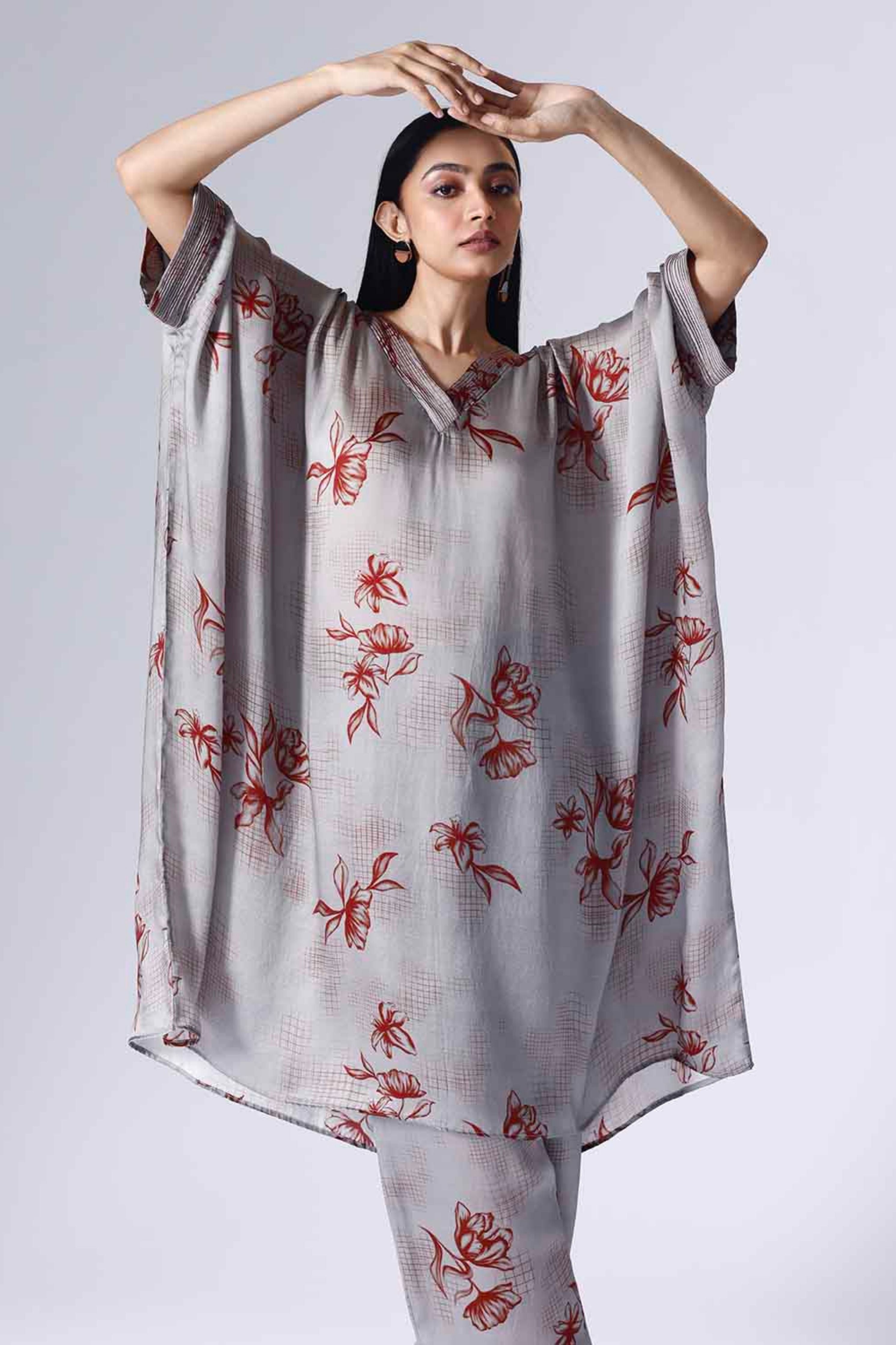 Floral Grid Long Kaftaan Set