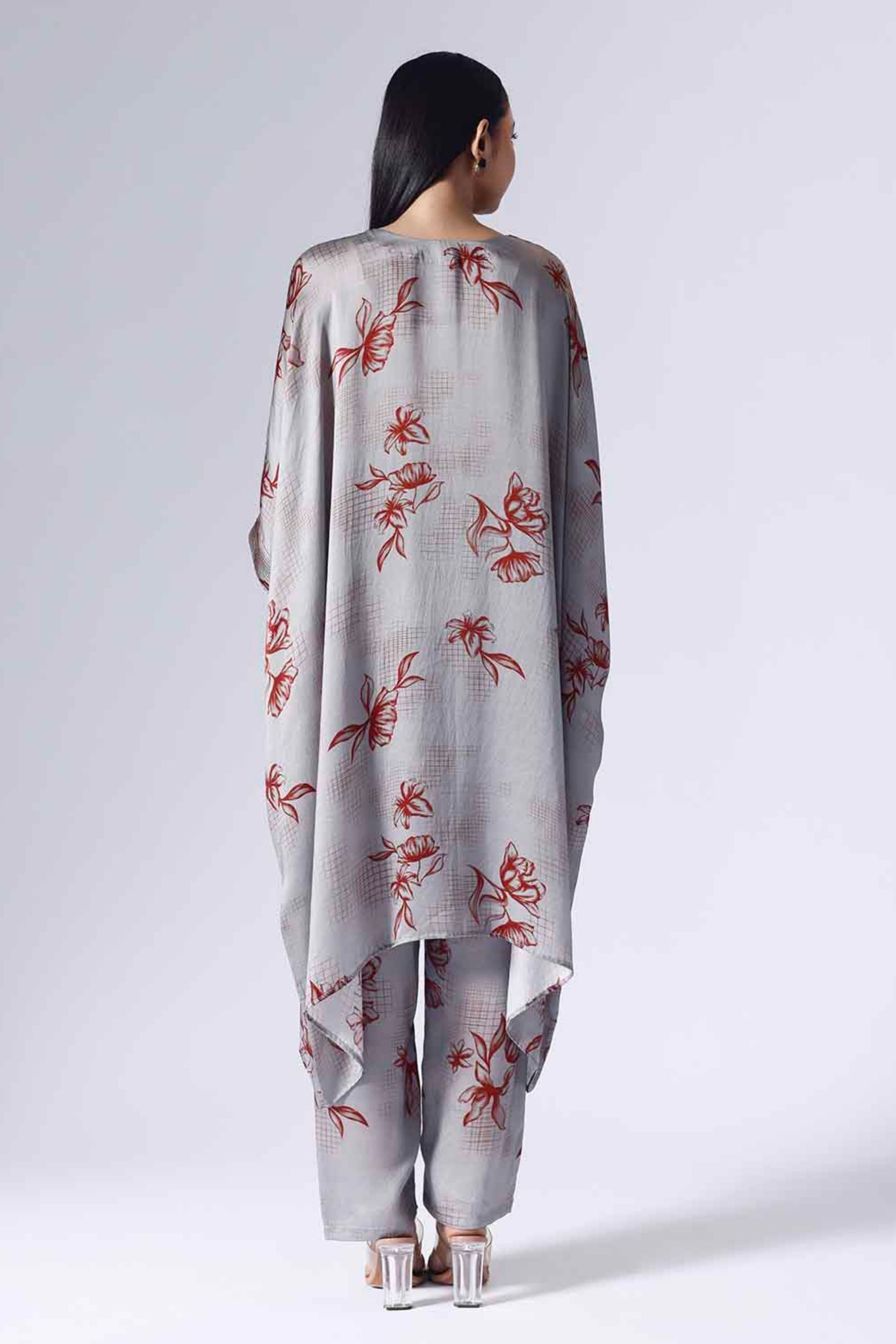 Floral Grid Long Kaftaan Set