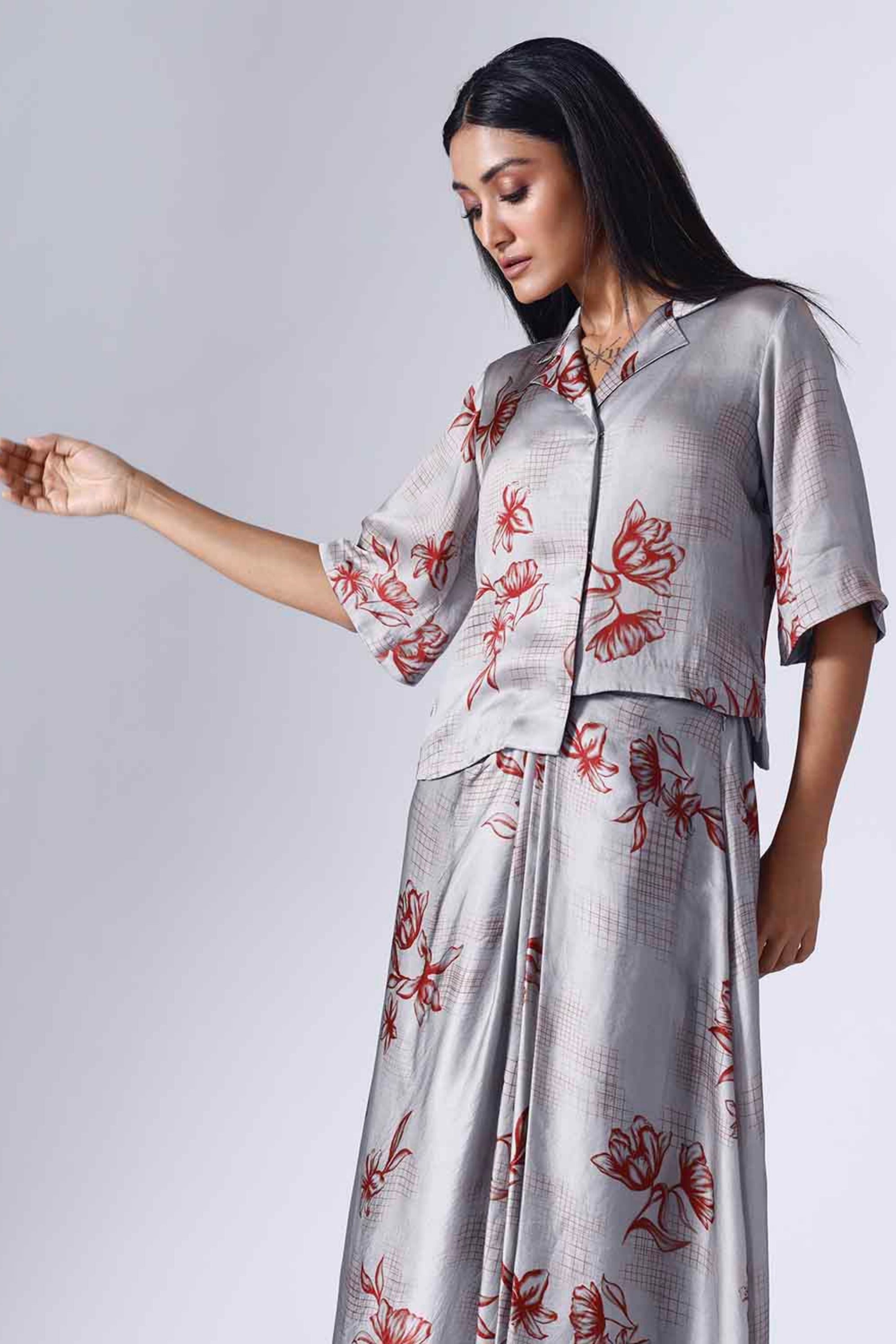 Floral Grid Skirt Set