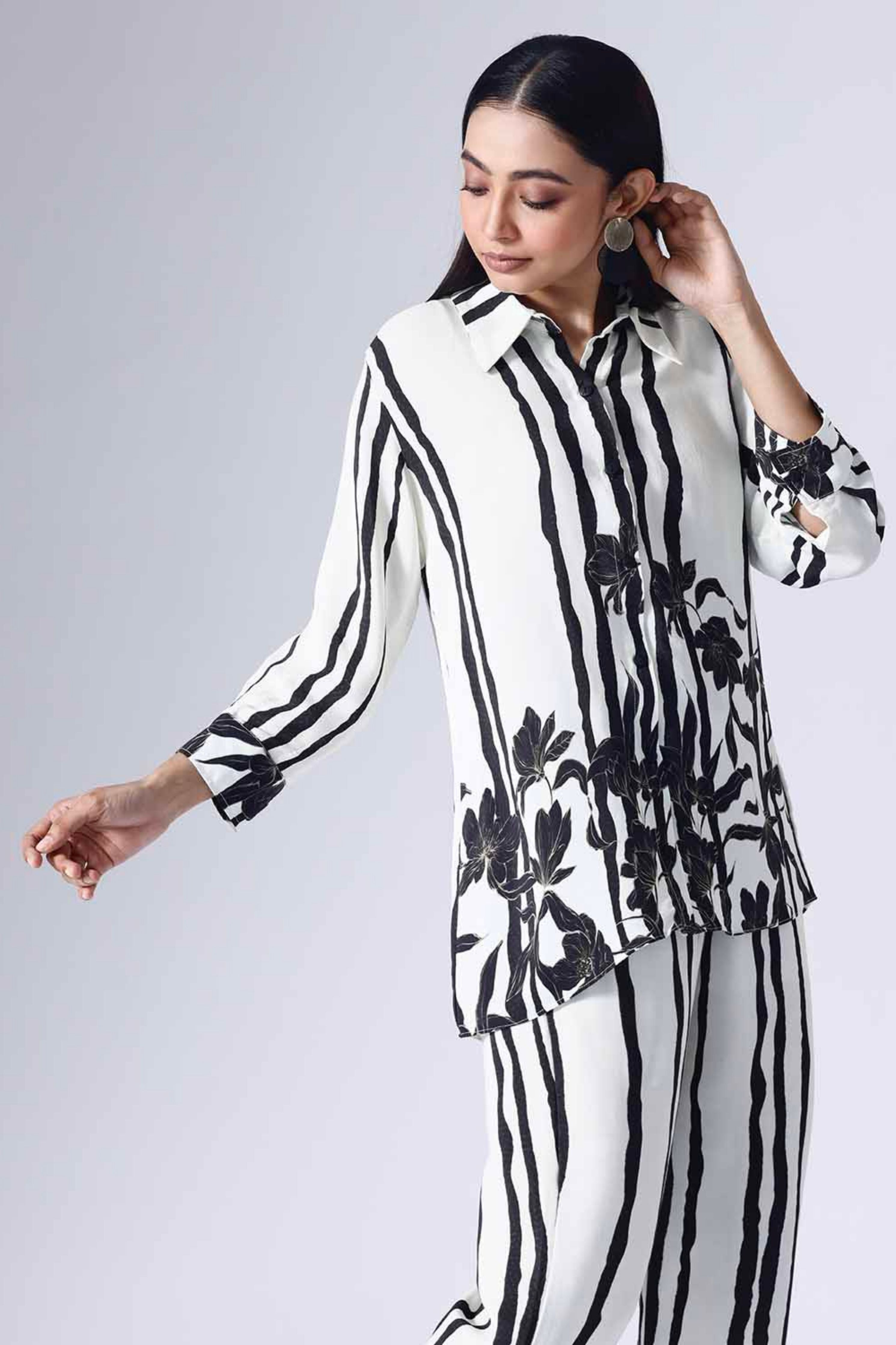 Floral Stripe Bw Shirt