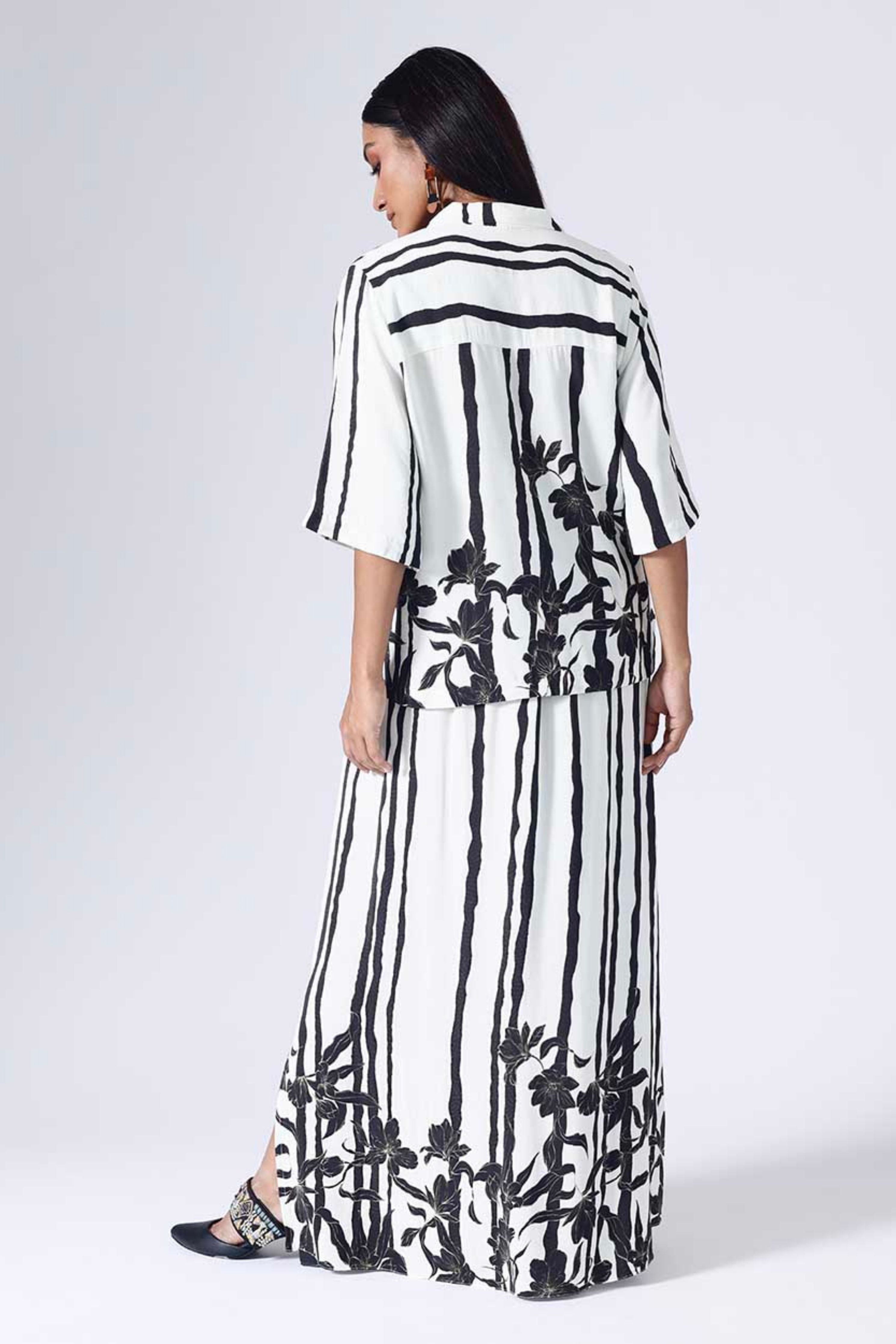 Floral Stripe Bw Skirt Set