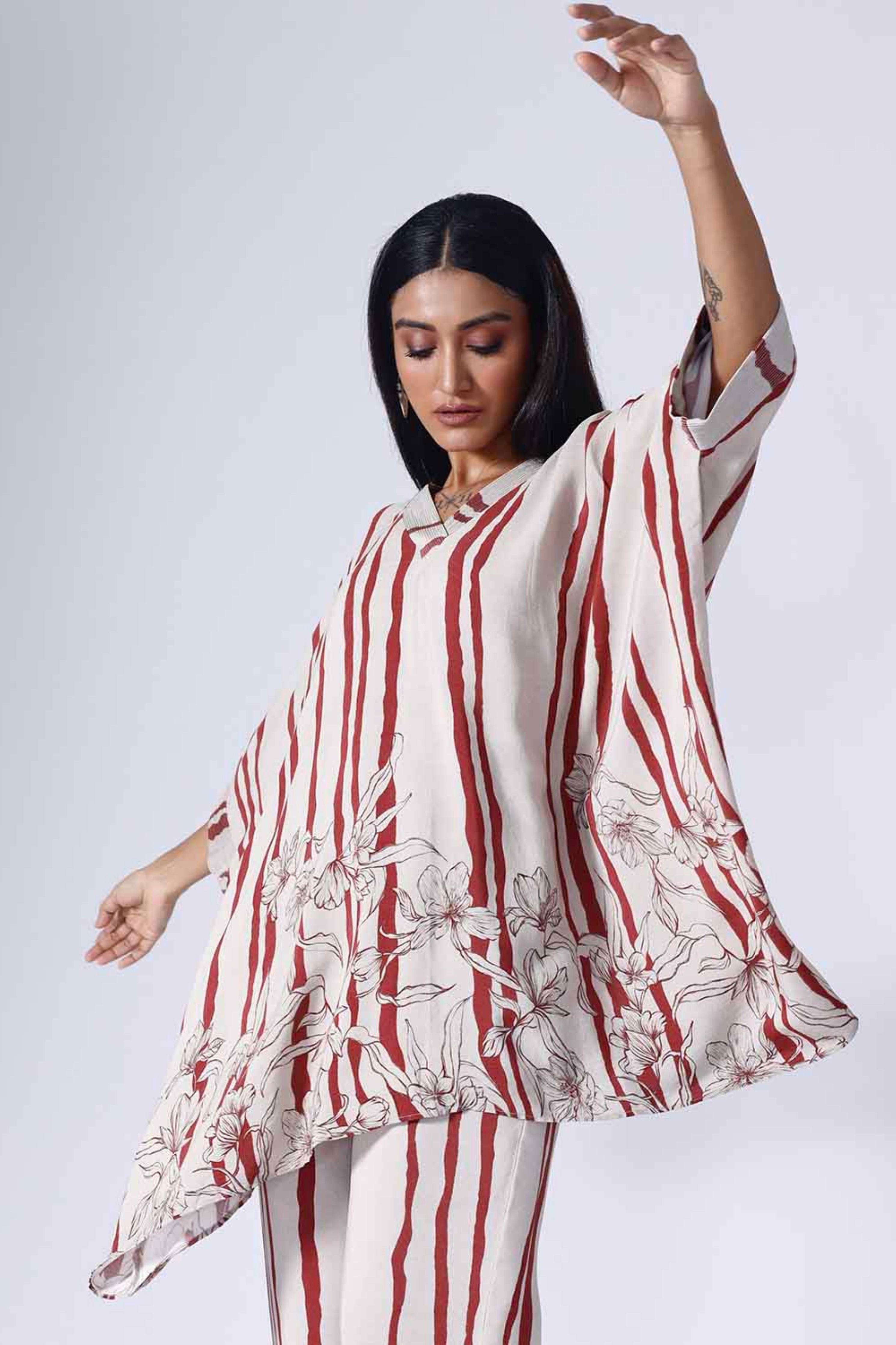 Floral Stripe Short Kaftaan Set