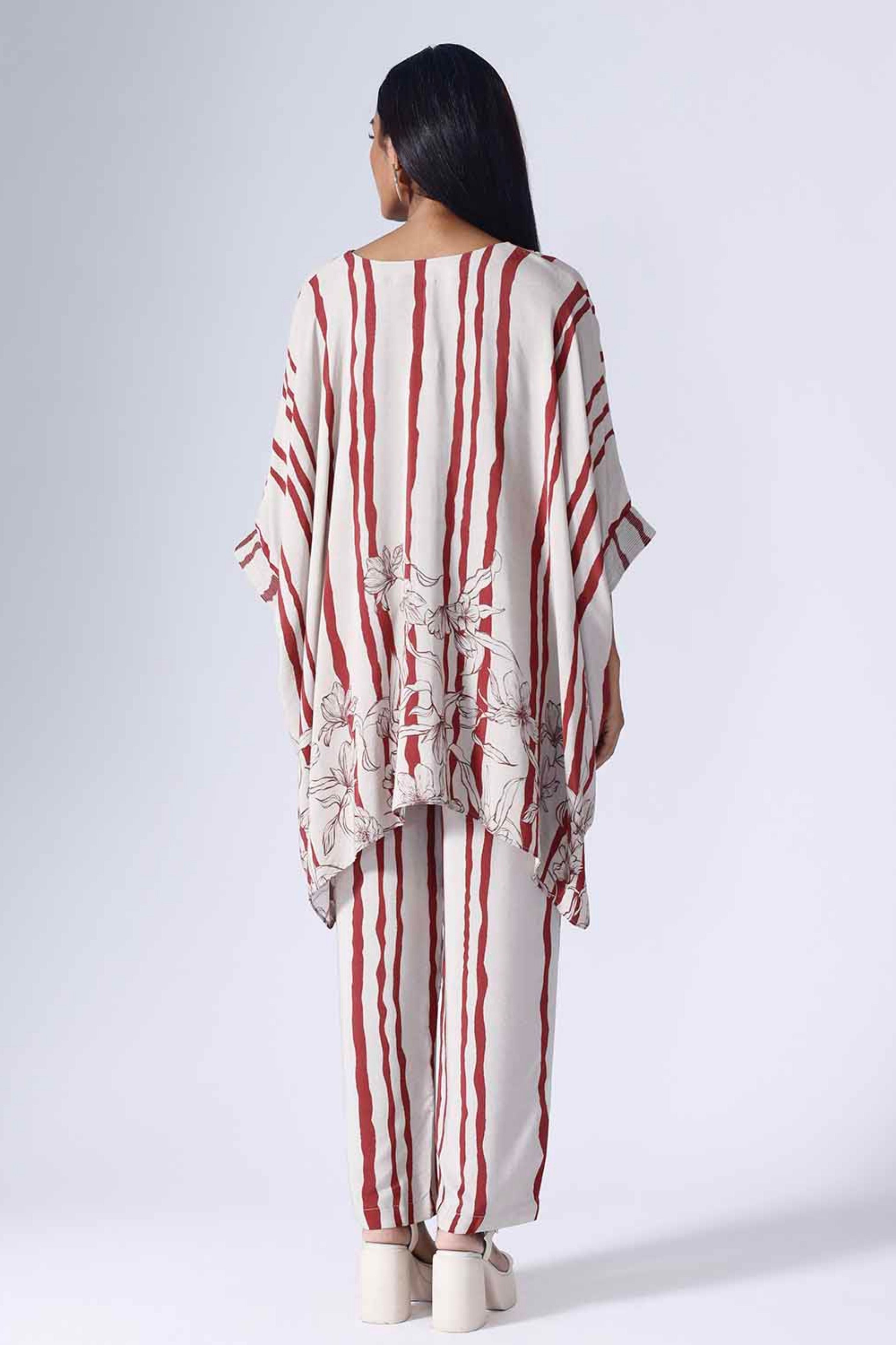 Floral Stripe Short Kaftaan Set