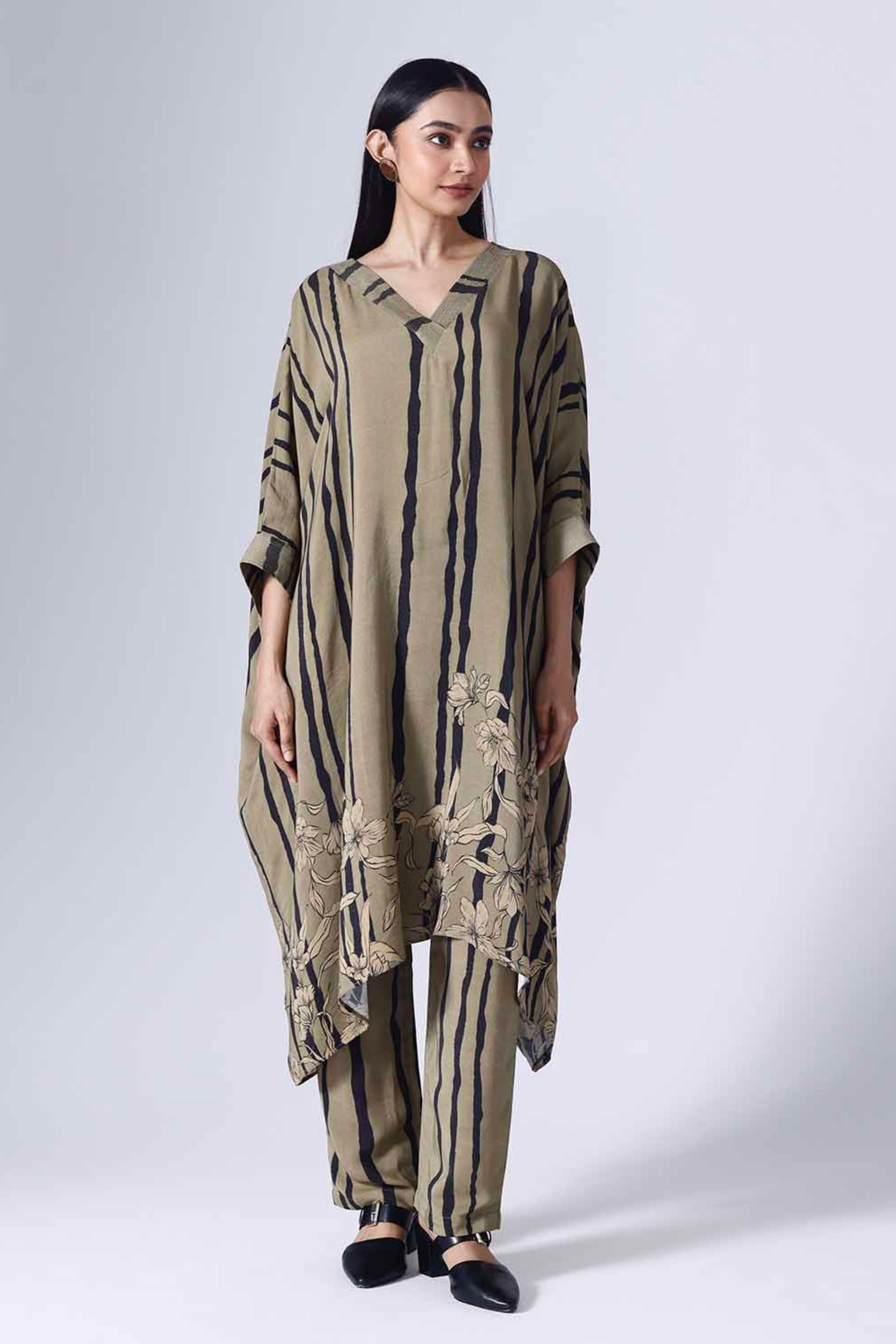 Floral Stripe Long Kaftaan Set