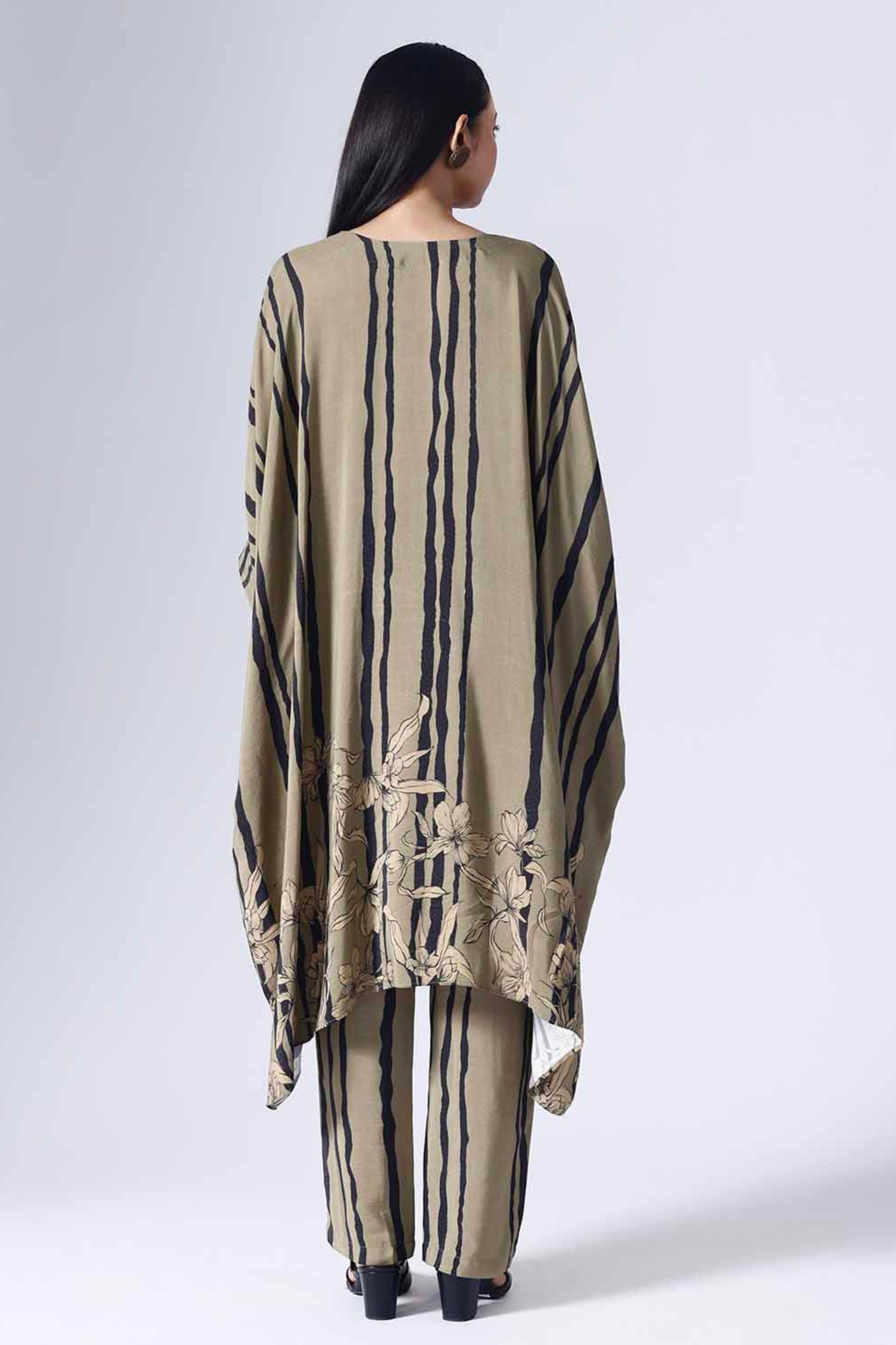 Floral Stripe Long Kaftaan Set
