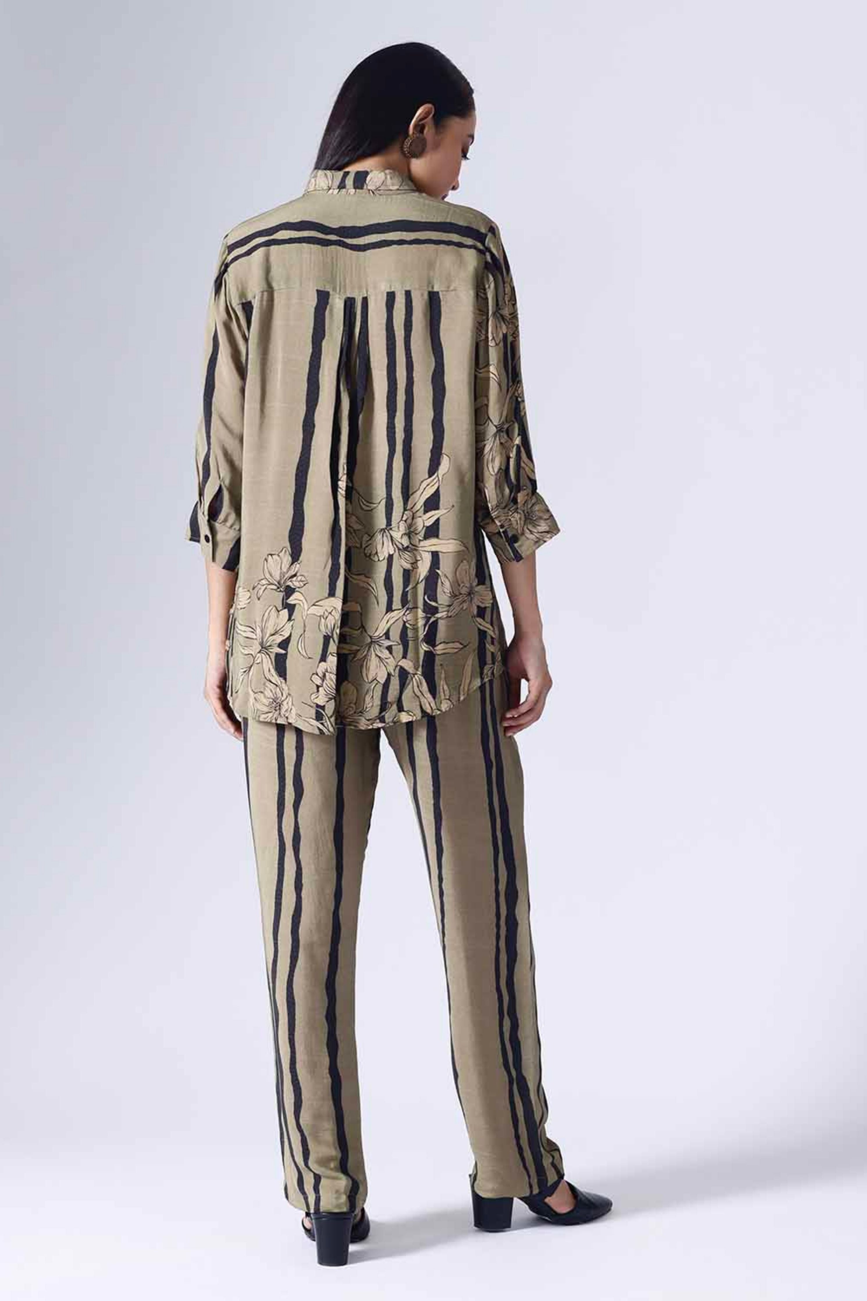 Floral Stripe Olive Shirt