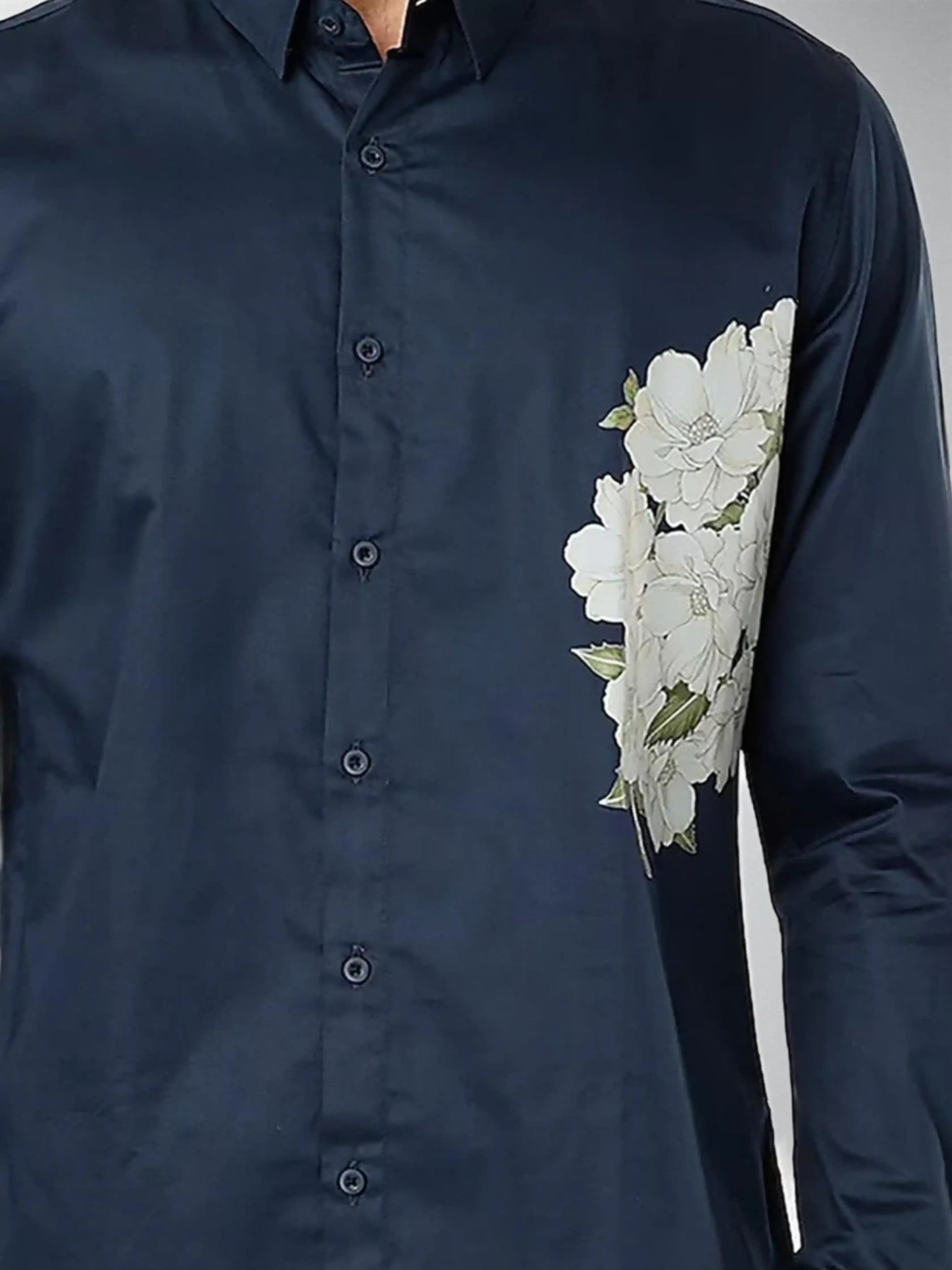 Printed Party Wear Navy Shirt