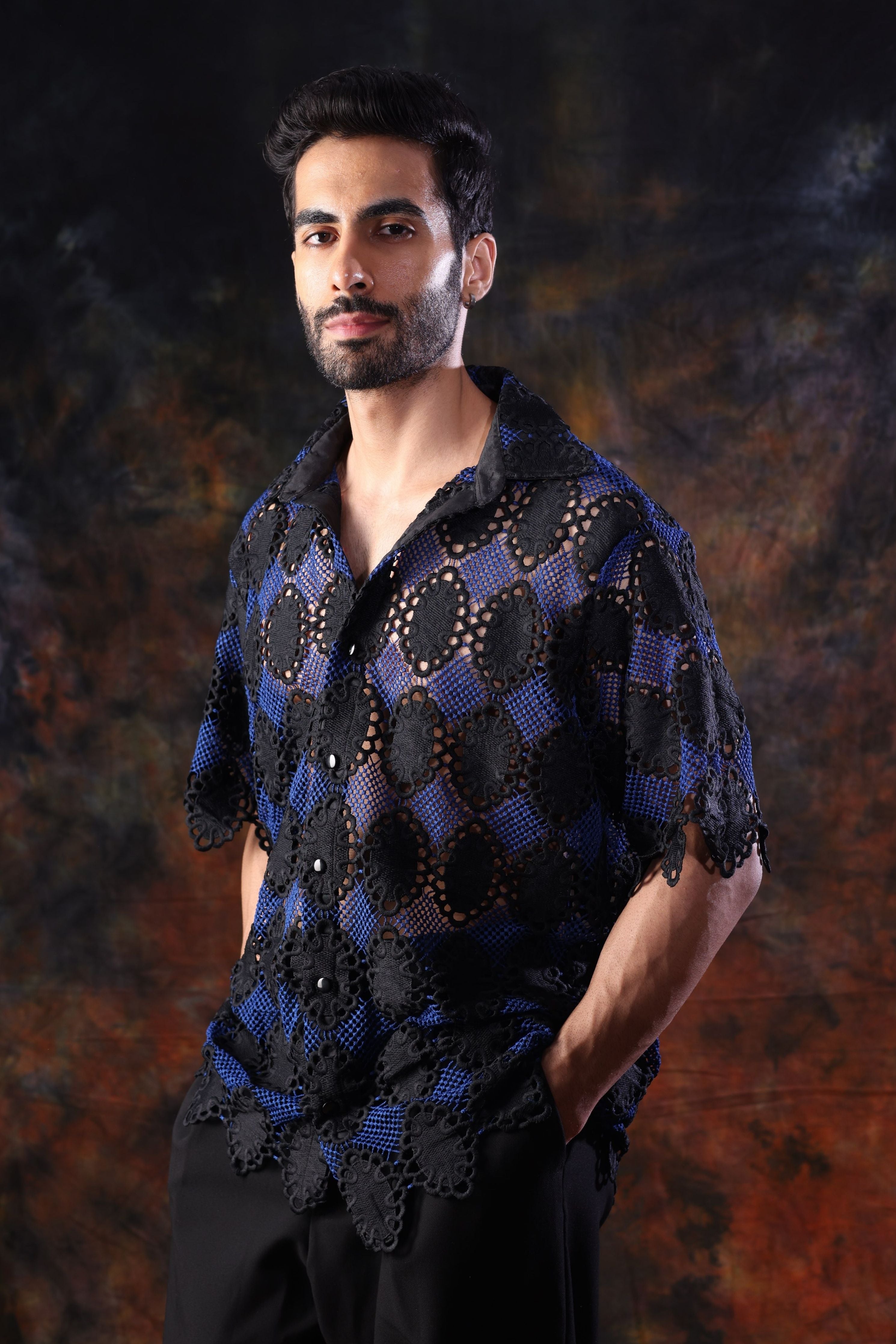 Black, Blue Crochet Shirt