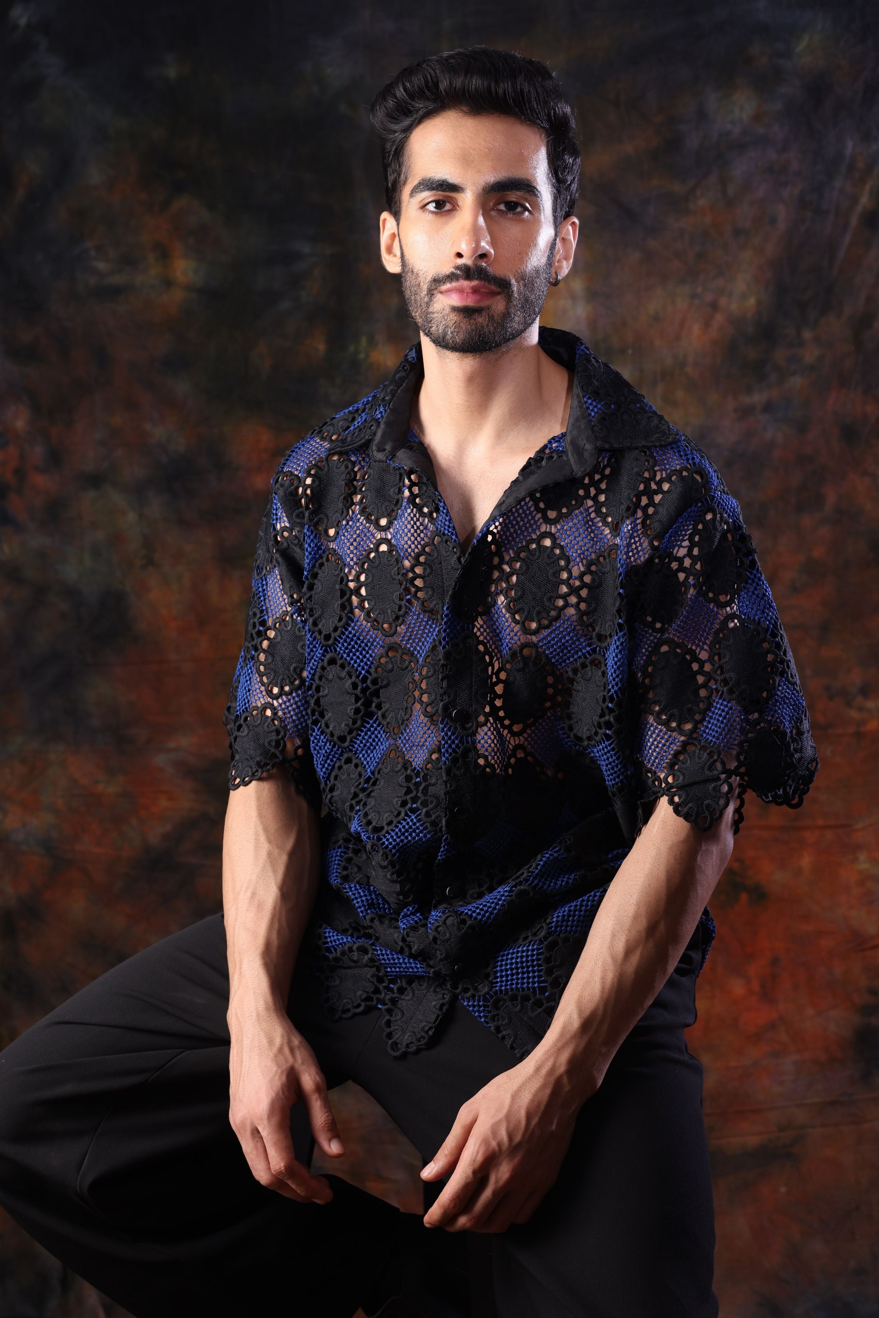 Black, Blue Crochet Shirt
