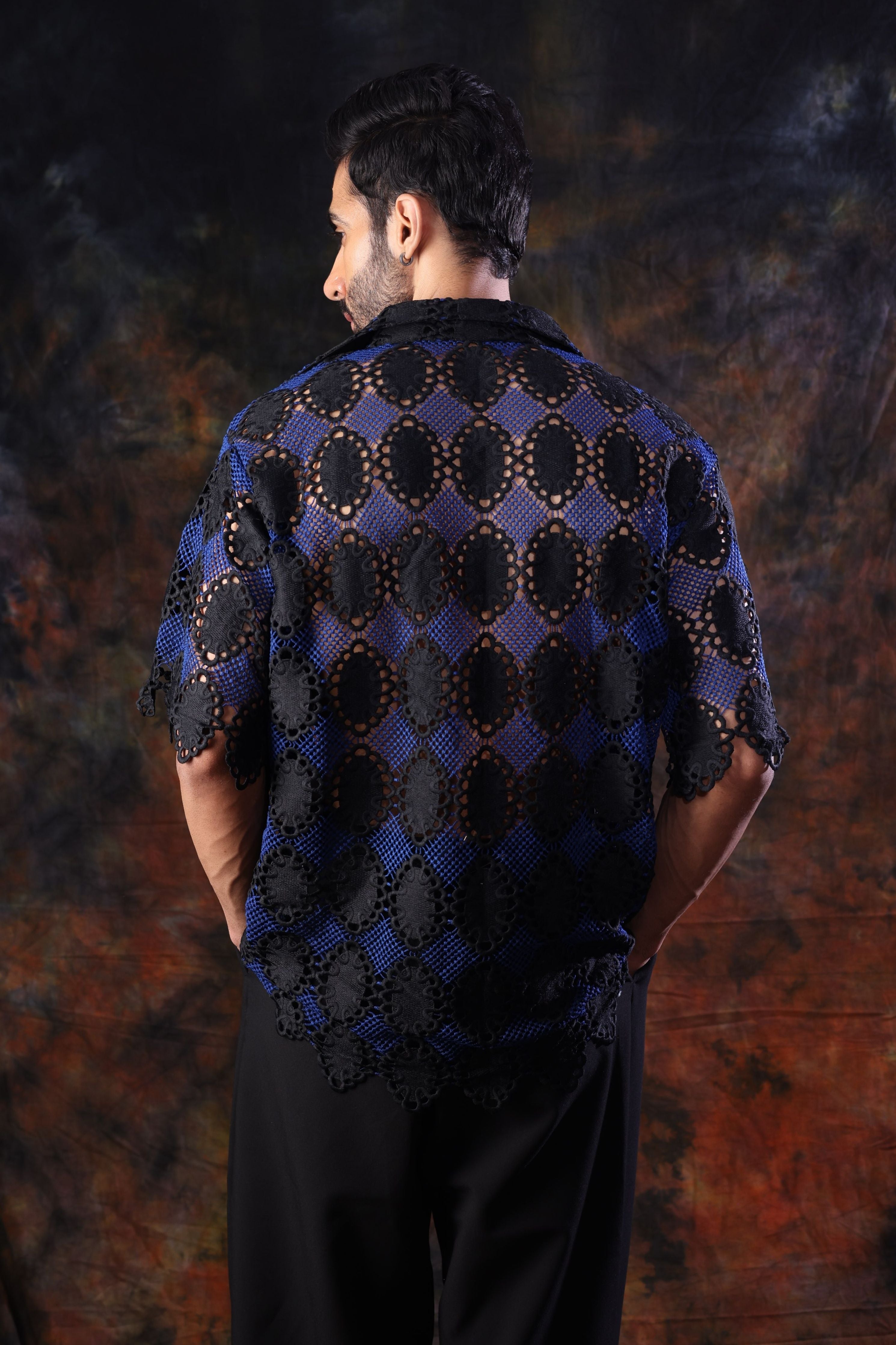 Black, Blue Crochet Shirt