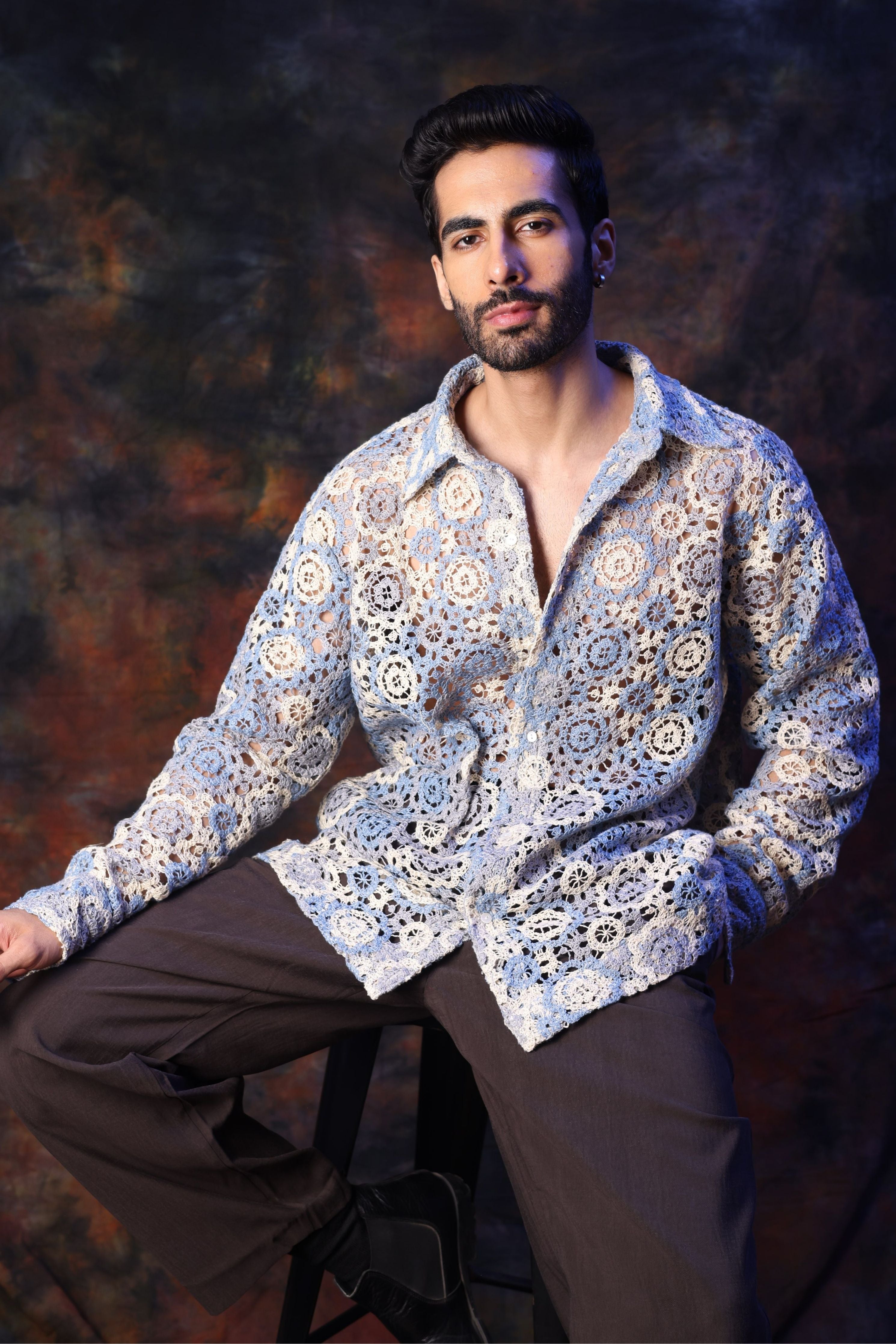 Blue Crochet Shirt