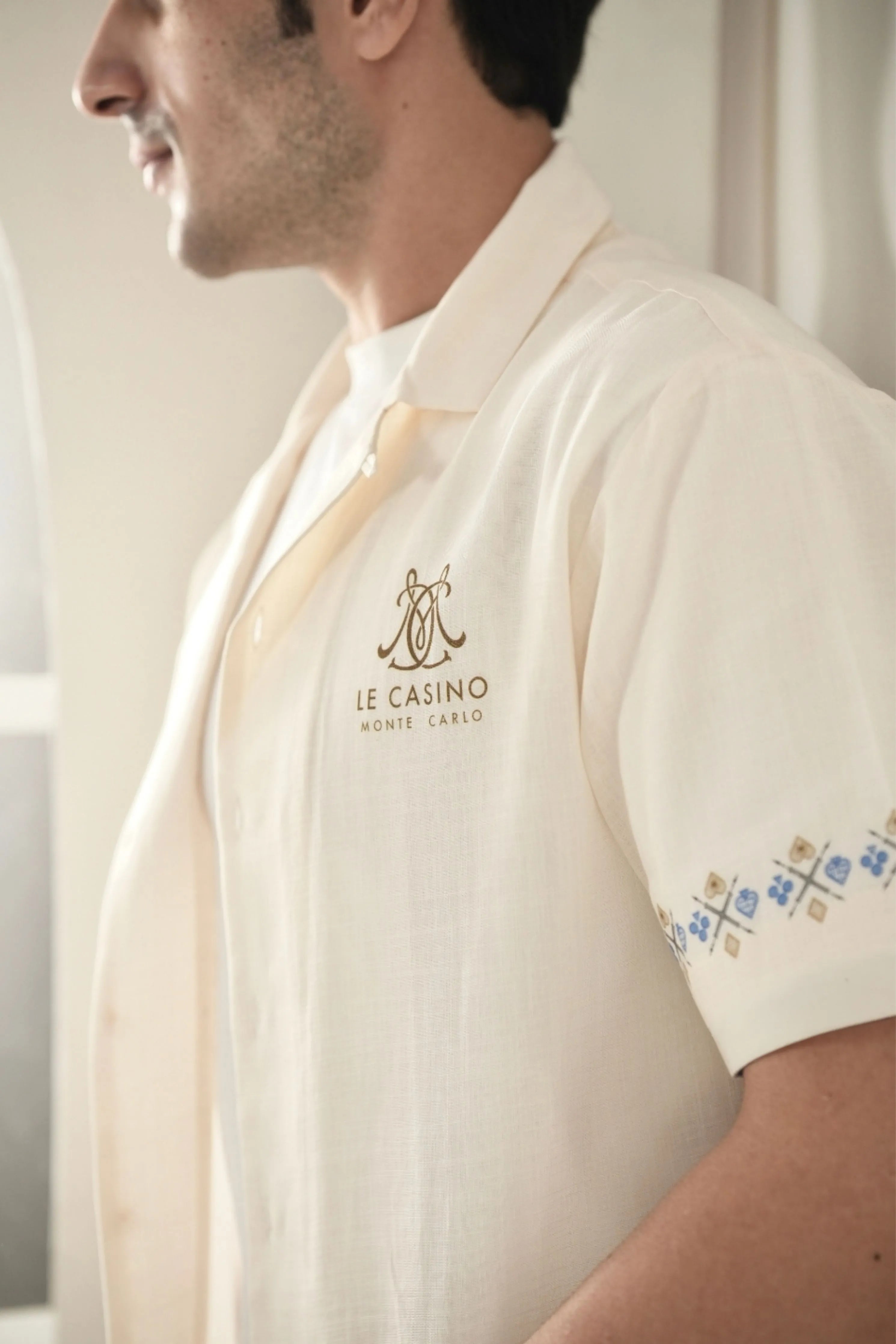 Beige Monte Carlo Cuban Collar Shirt