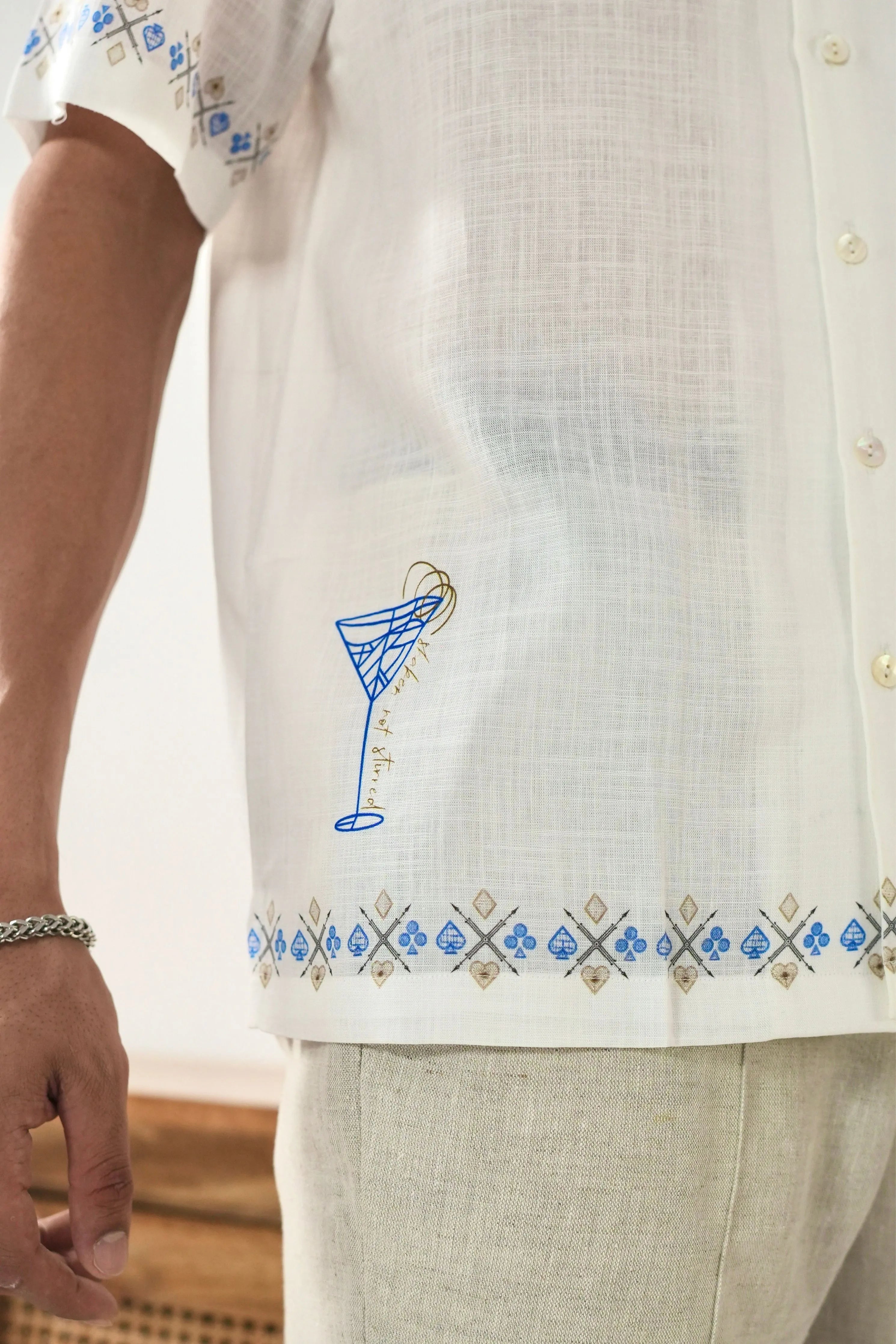 White Monte Carlo Cuban Collar Shirt