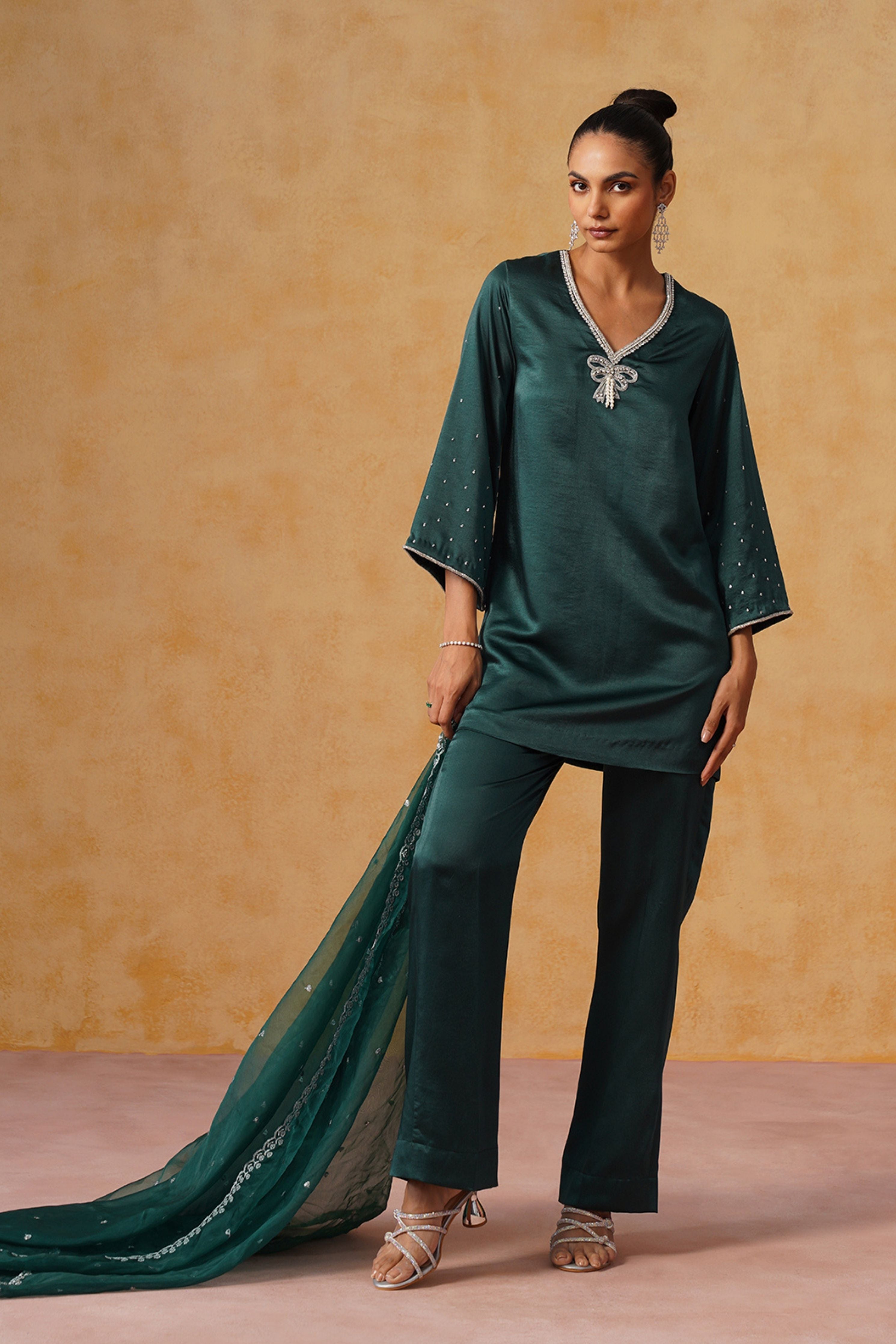Alya Bottle Green Suit Set