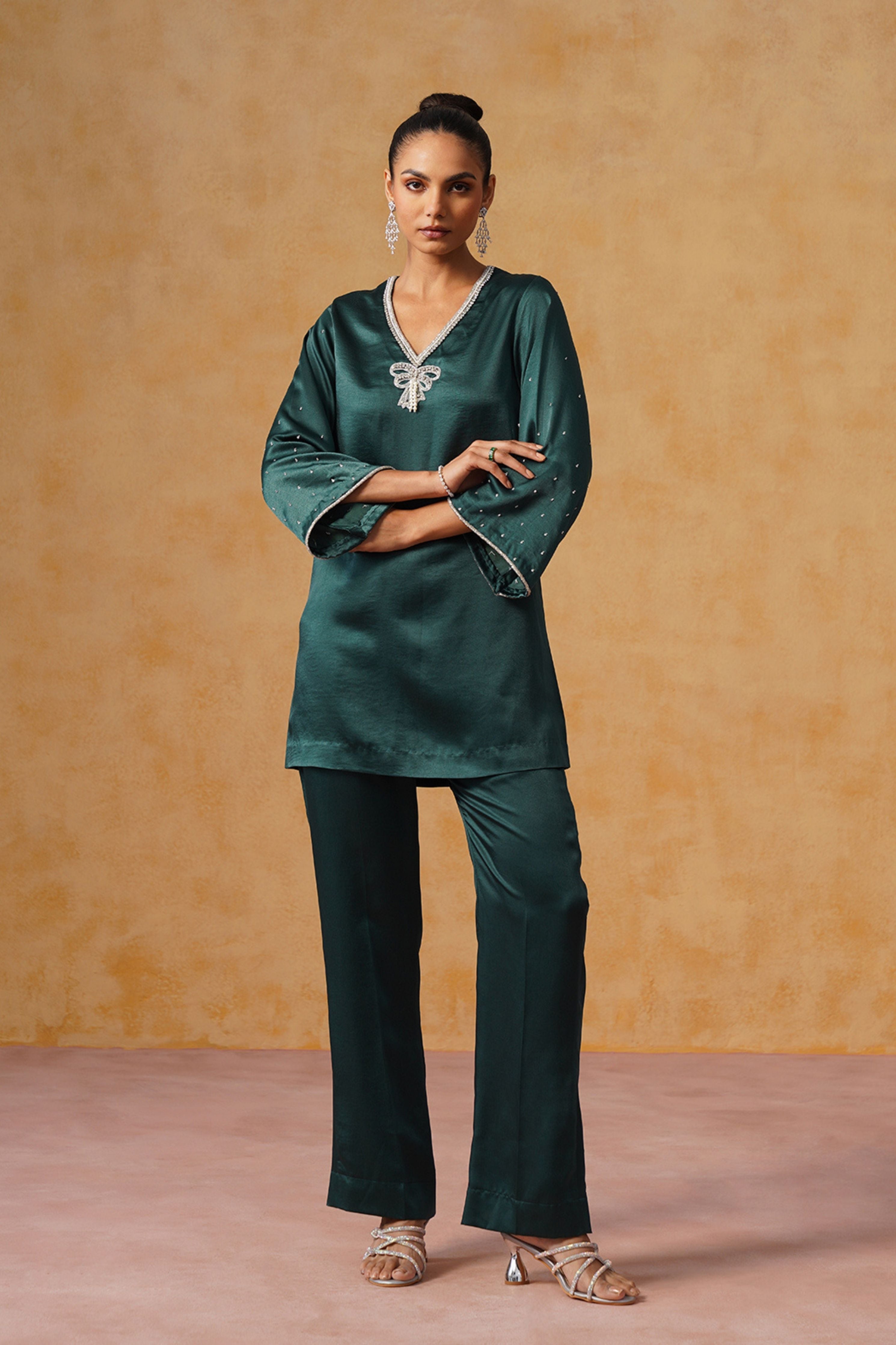 Alya Bottle Green Suit Set