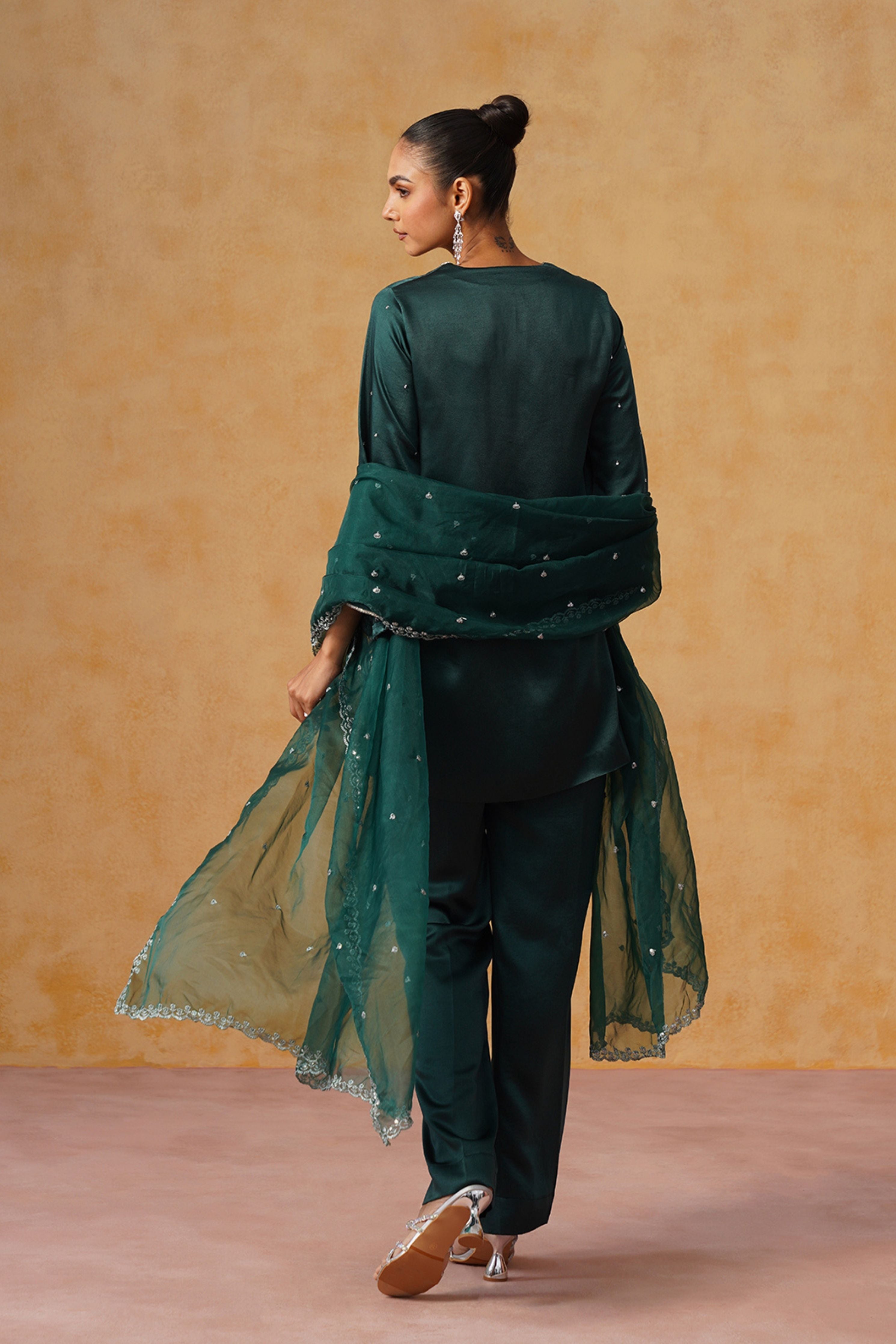 Alya Bottle Green Suit Set