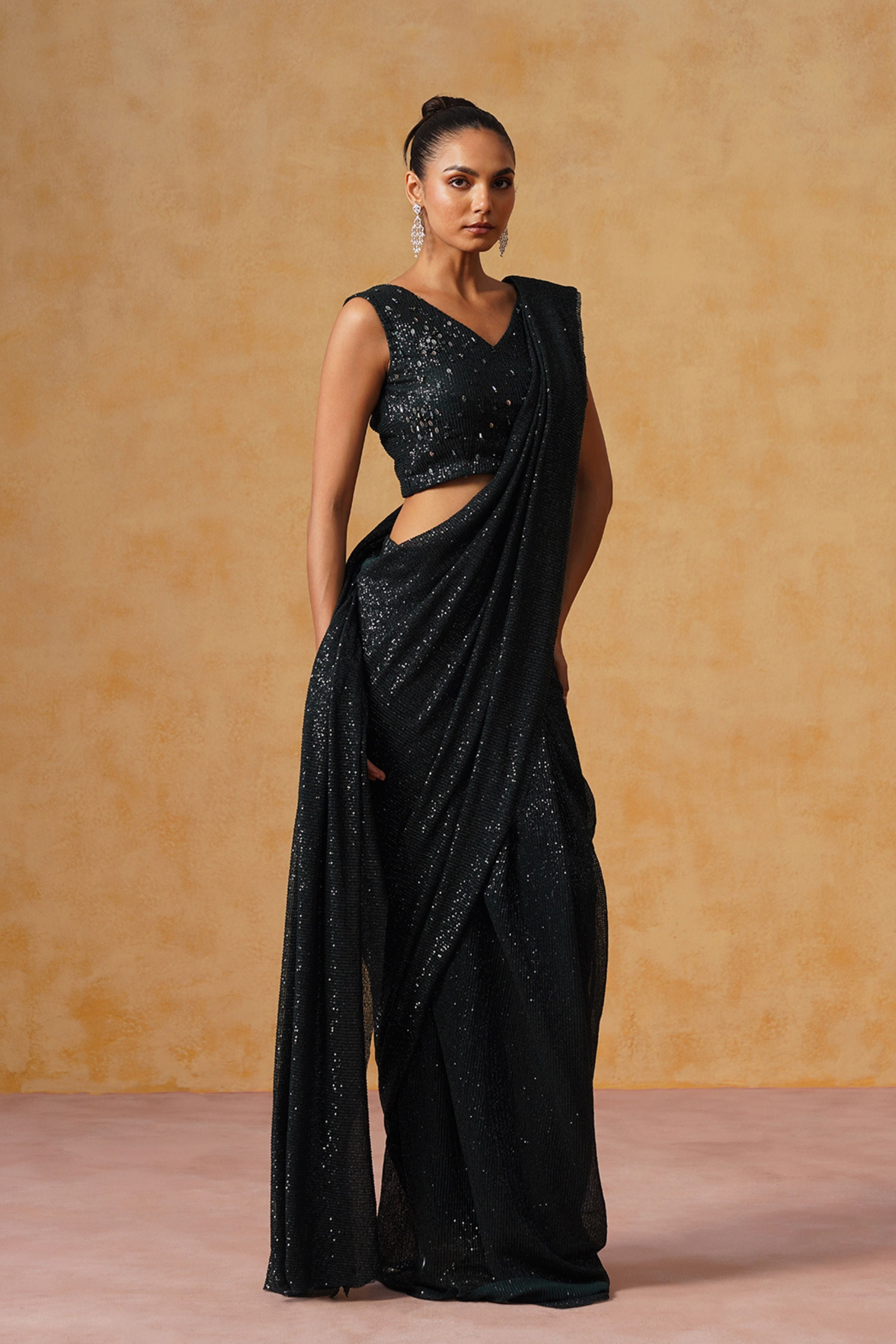 Inaya Black Sequin Pre-Stitched Saree