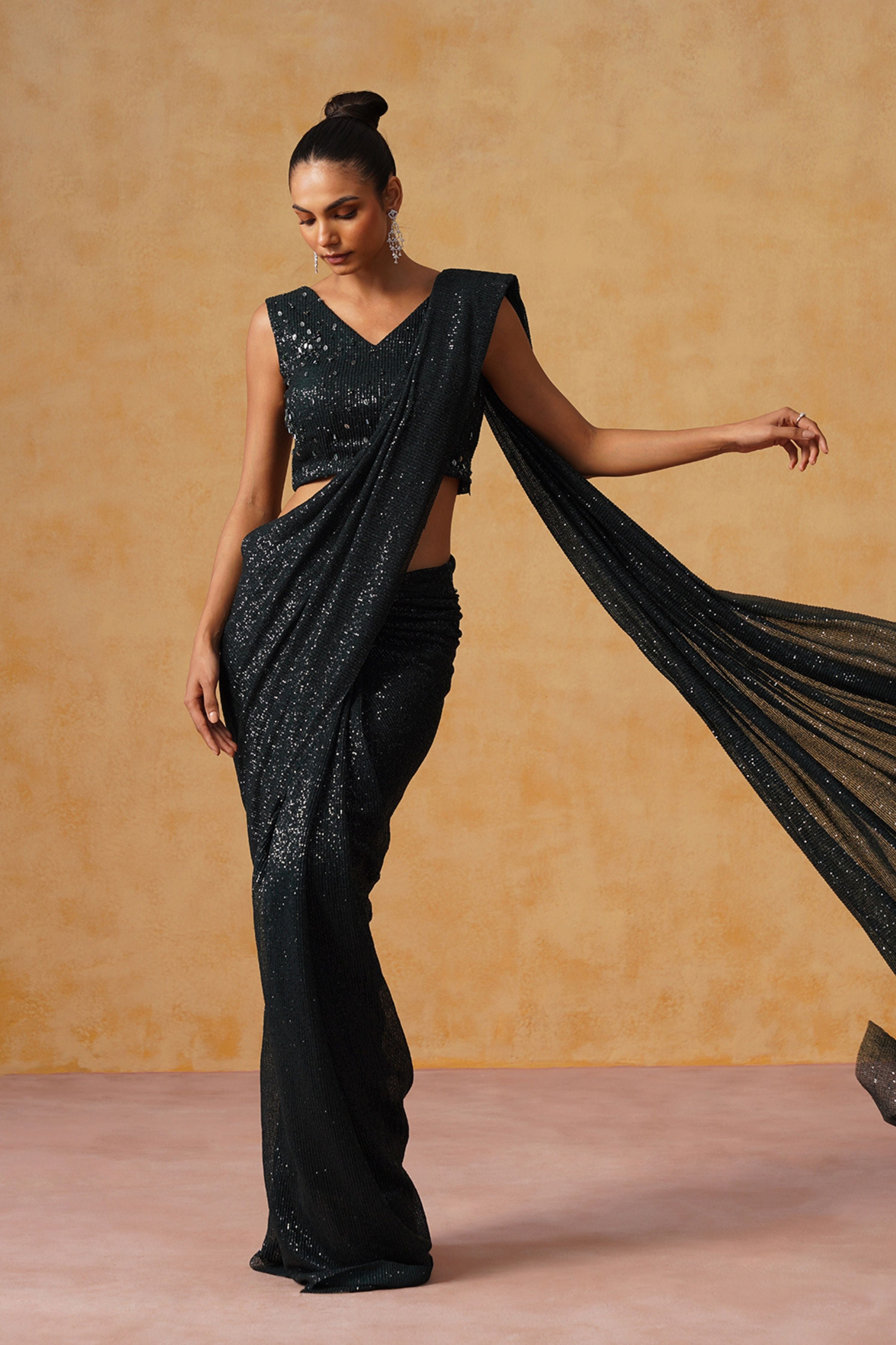 Inaya Black Sequin Pre-Stitched Saree
