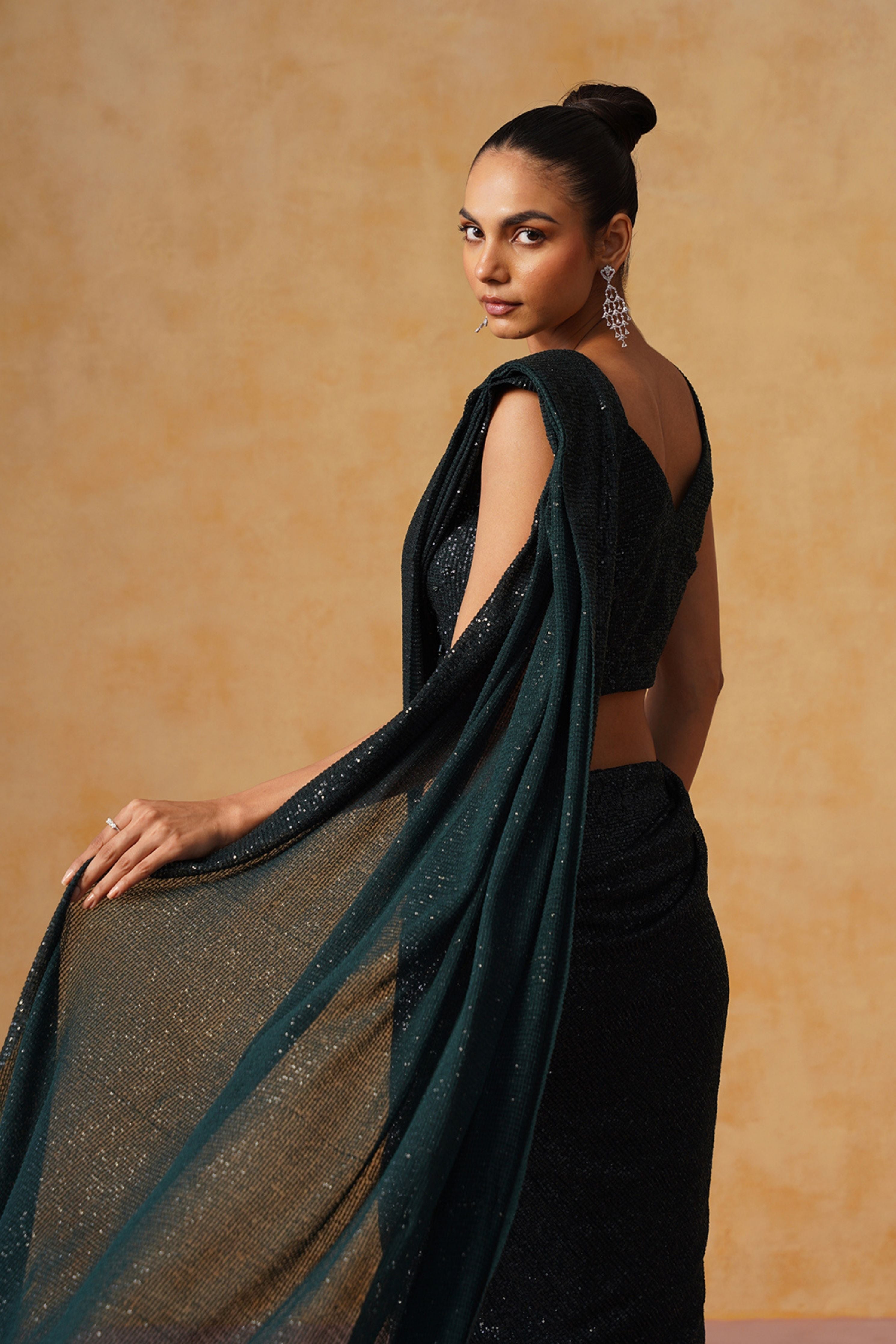 Inaya Black Sequin Pre-Stitched Saree