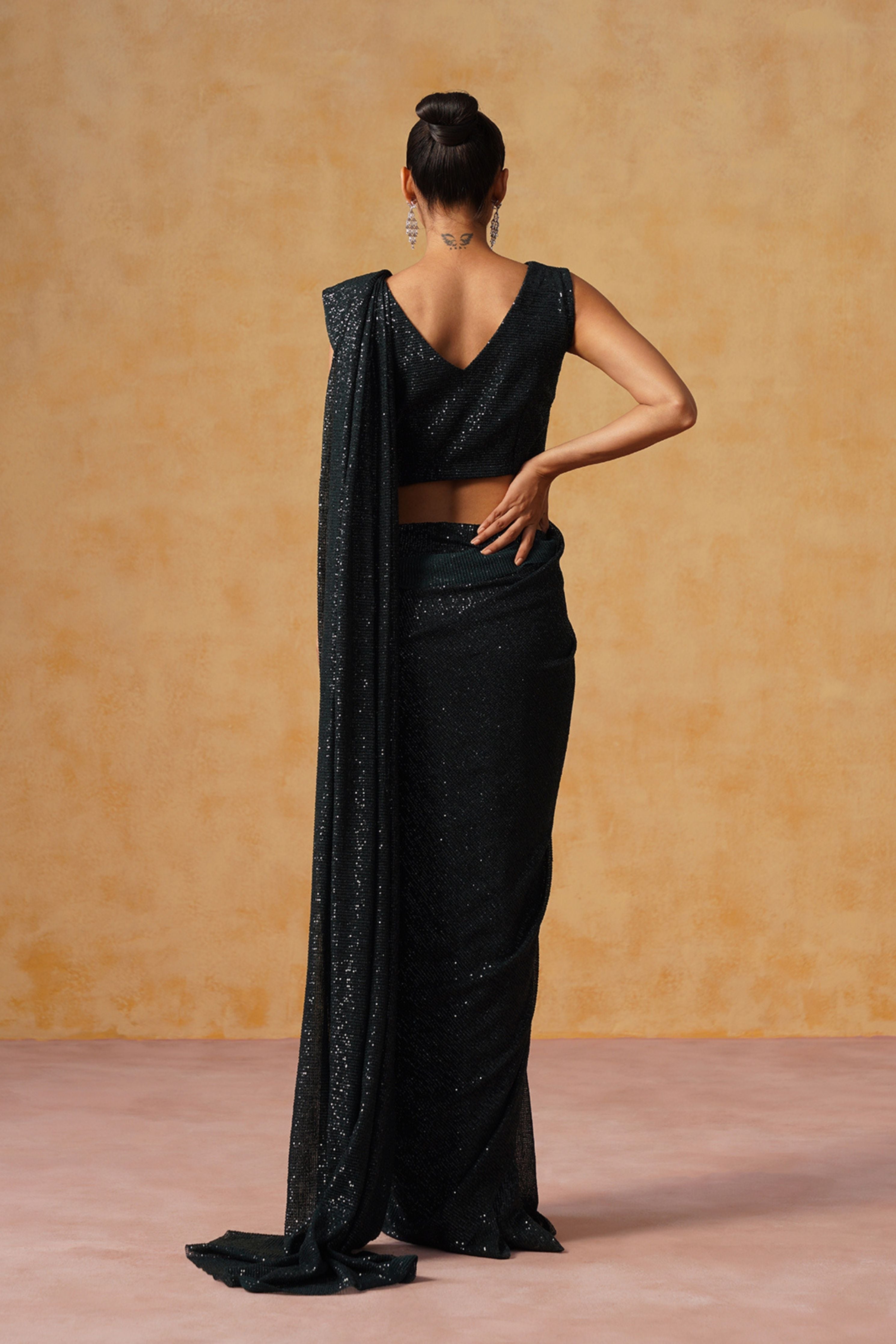 Inaya Black Sequin Pre-Stitched Saree
