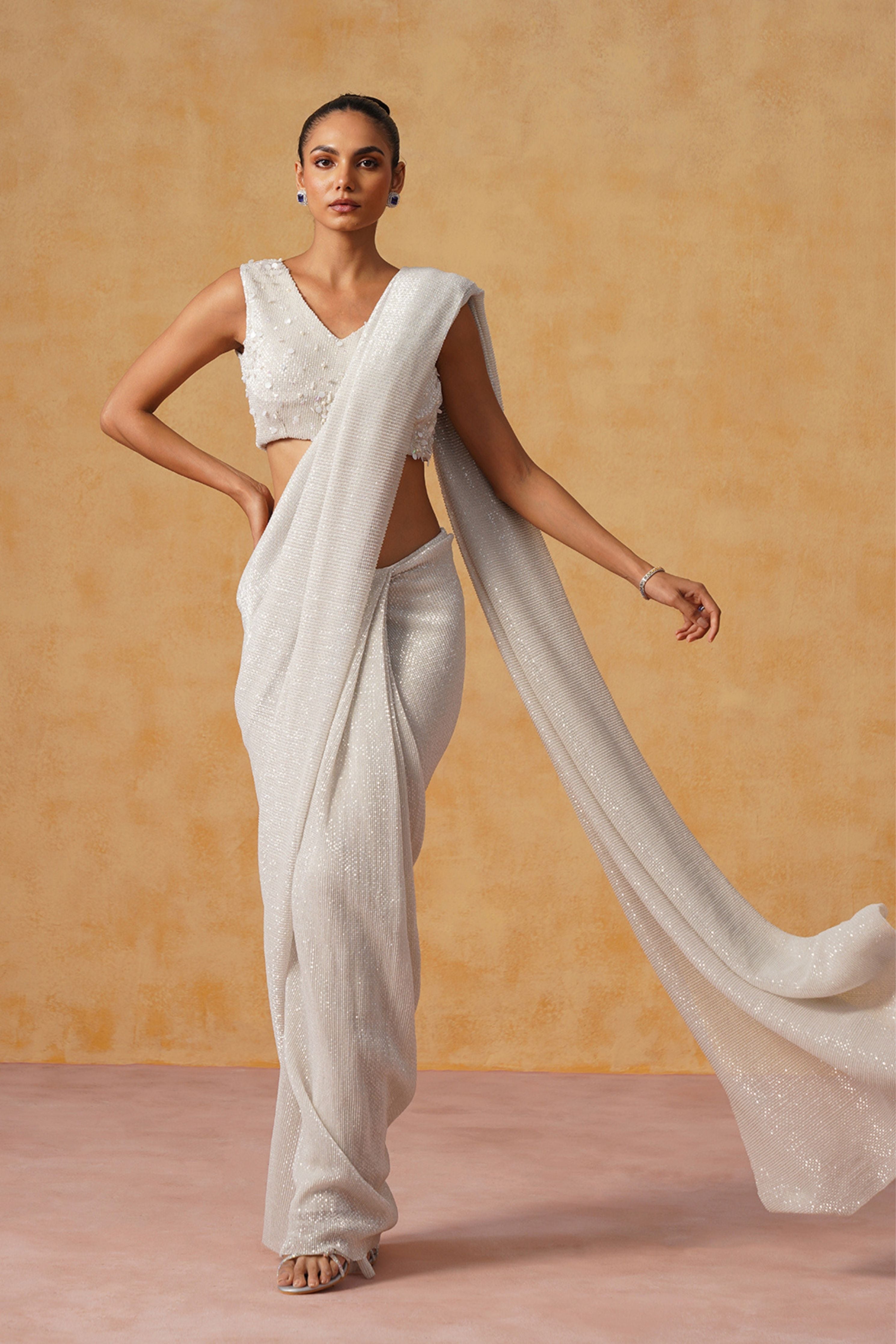 Inaya Ivory Sequin Pre-Stitched Saree