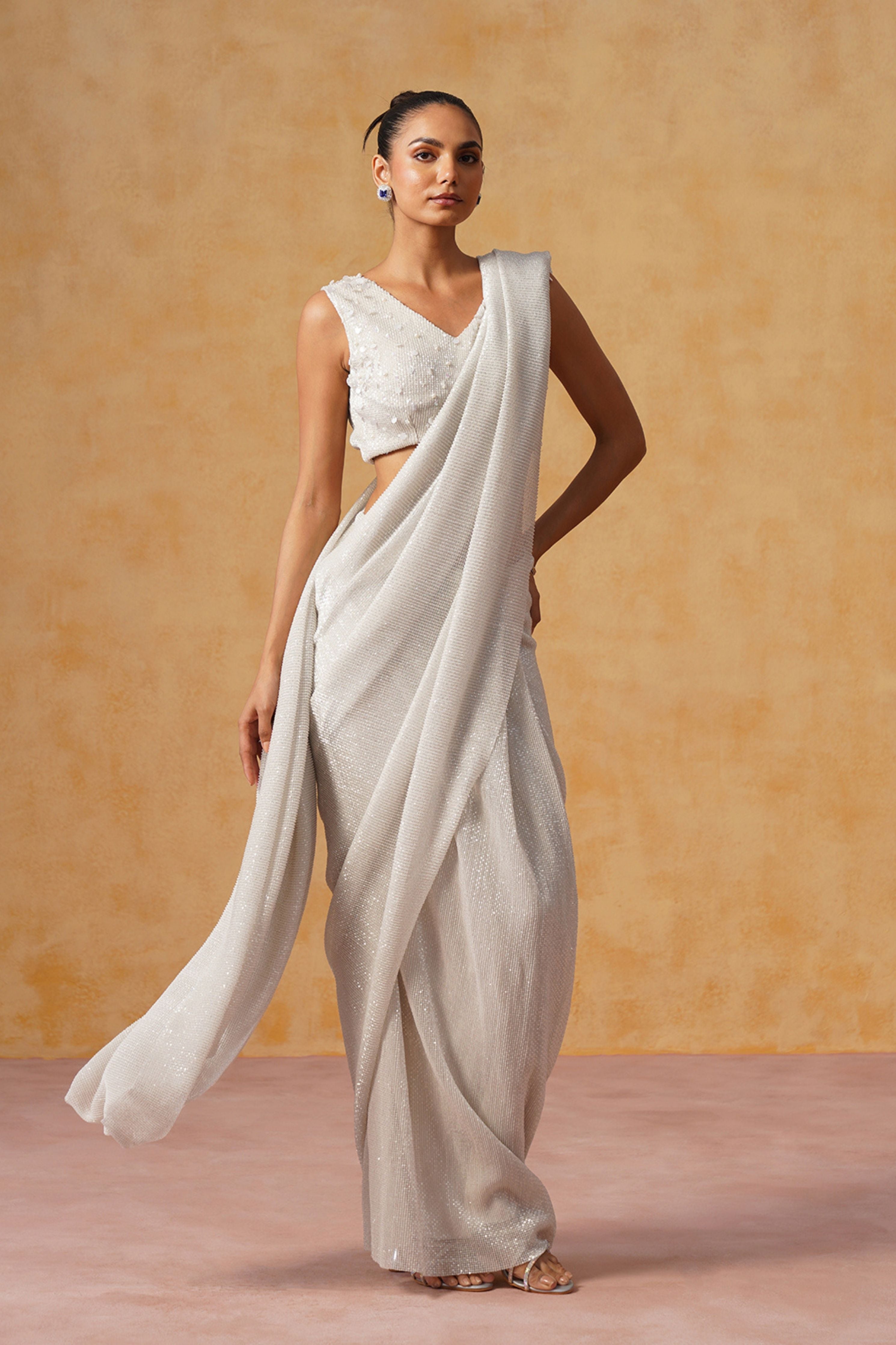 Inaya Ivory Sequin Pre-Stitched Saree