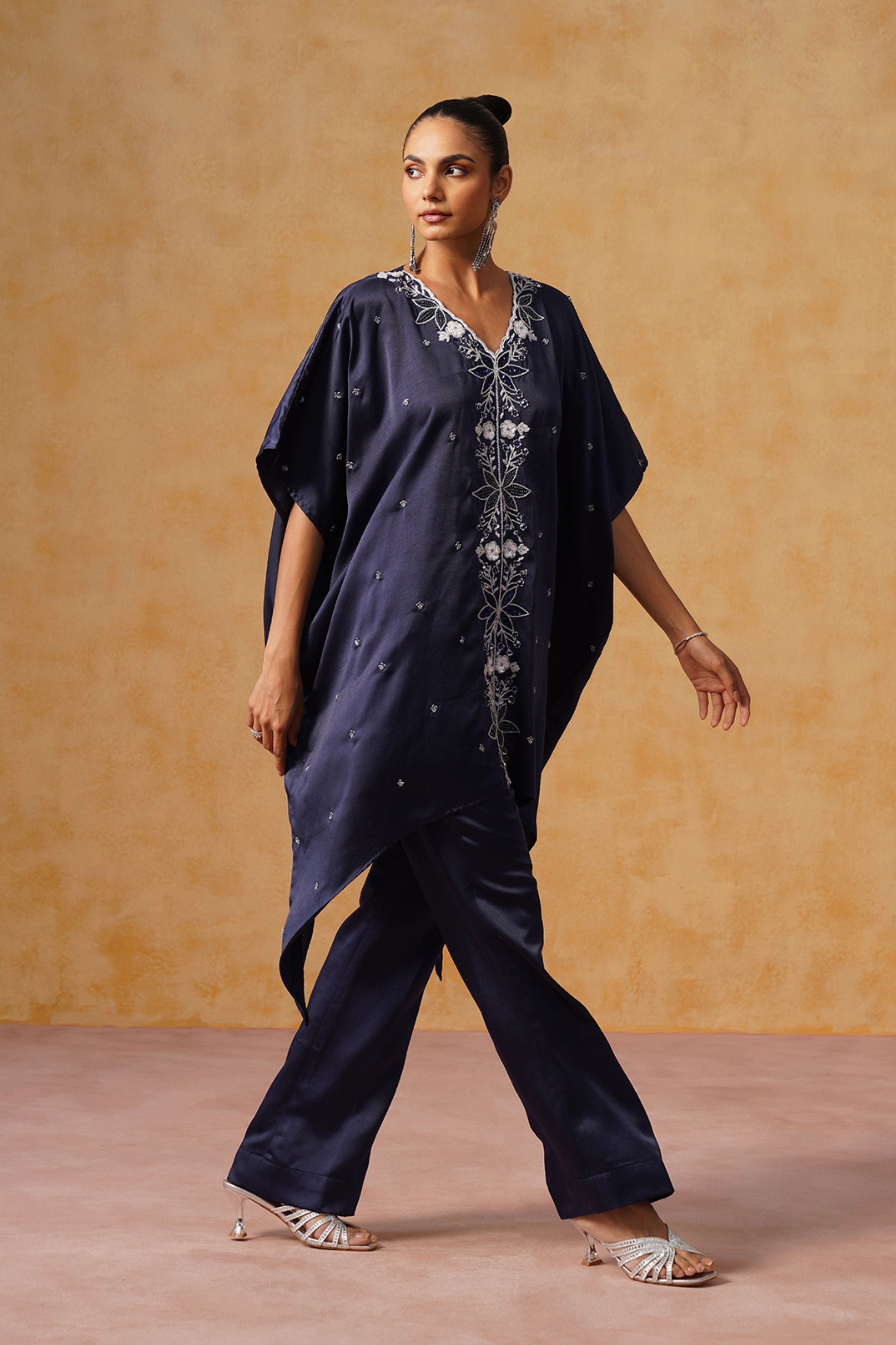 Mira Navy Blue Kaftan Co-ord Set