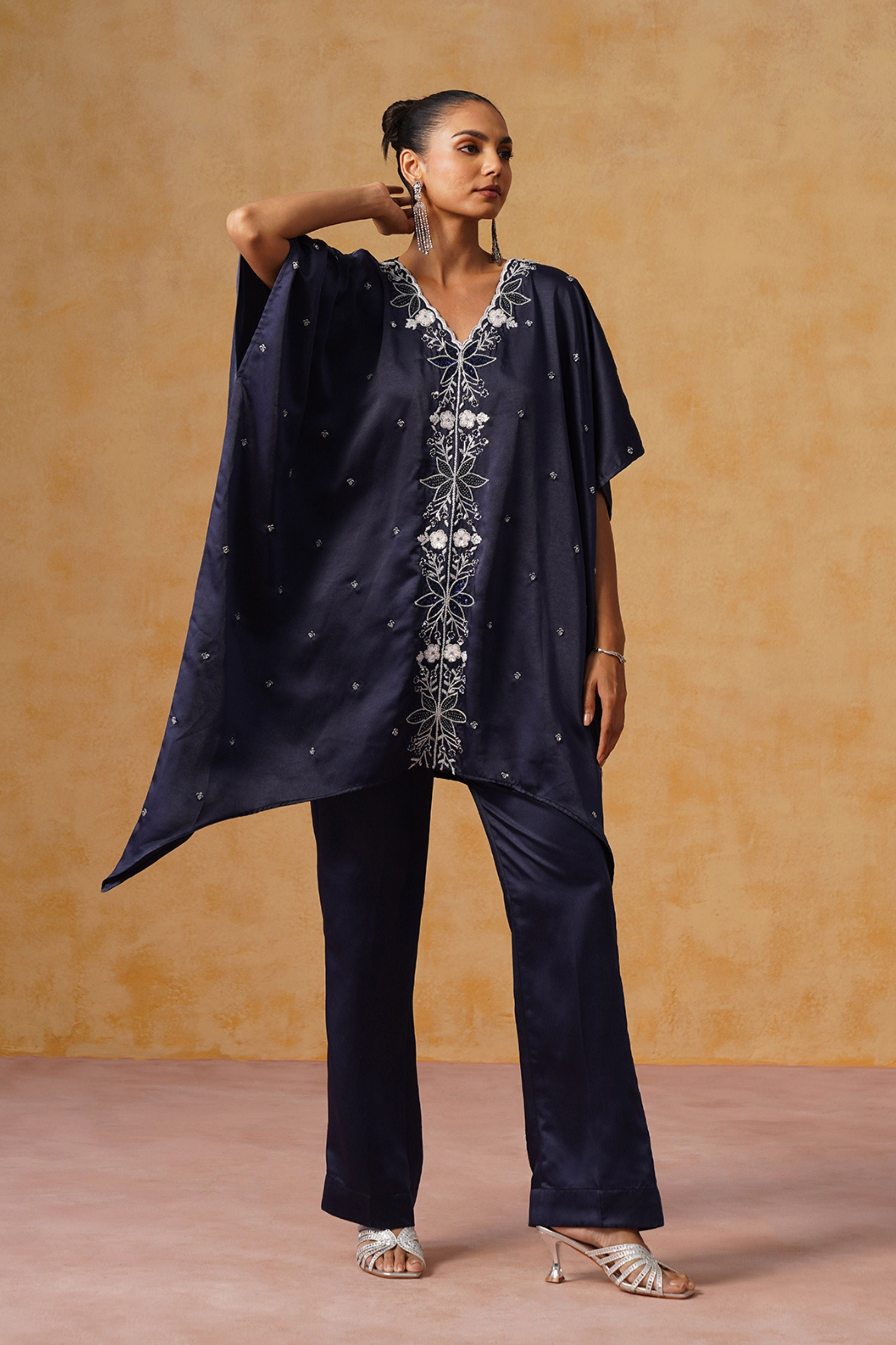 Mira Navy Blue Kaftan Co-ord Set