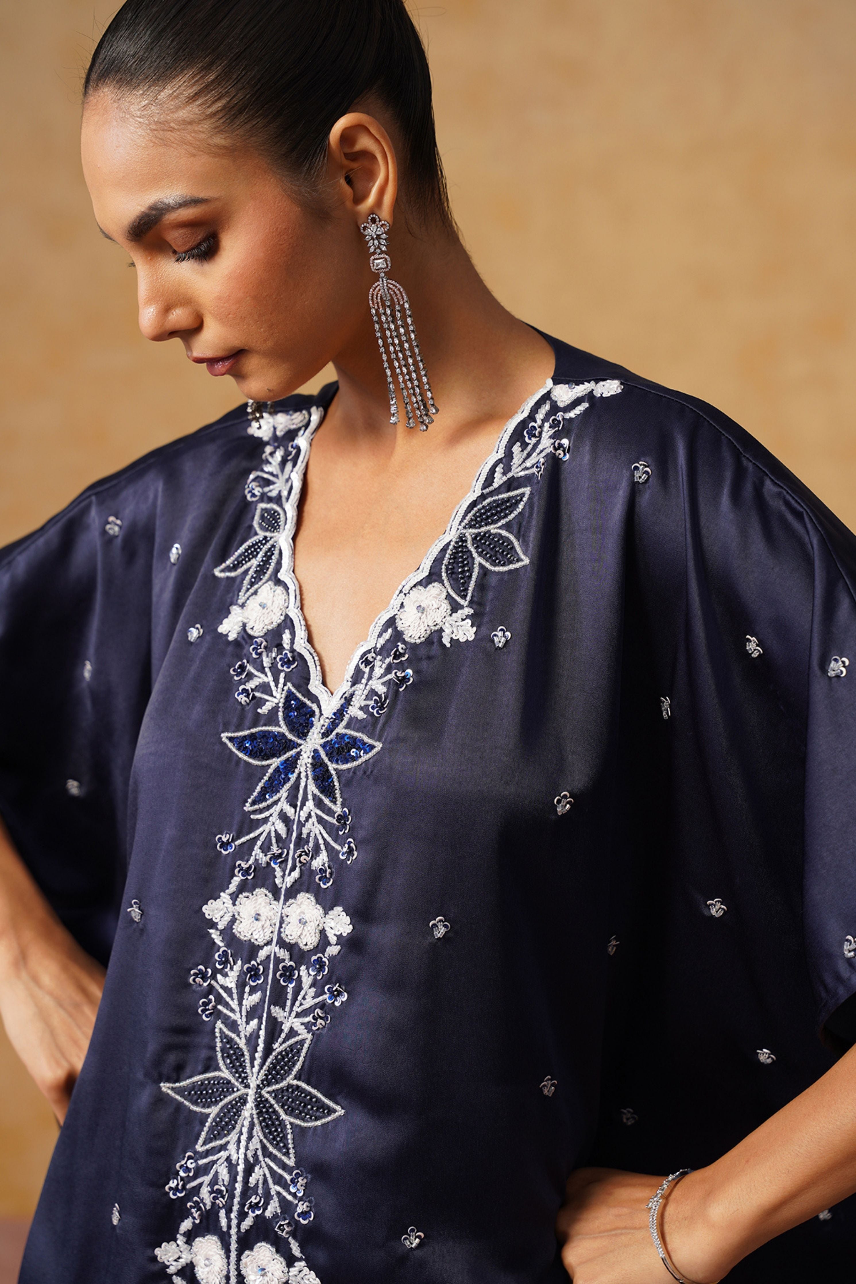 Mira Navy Blue Kaftan Co-ord Set