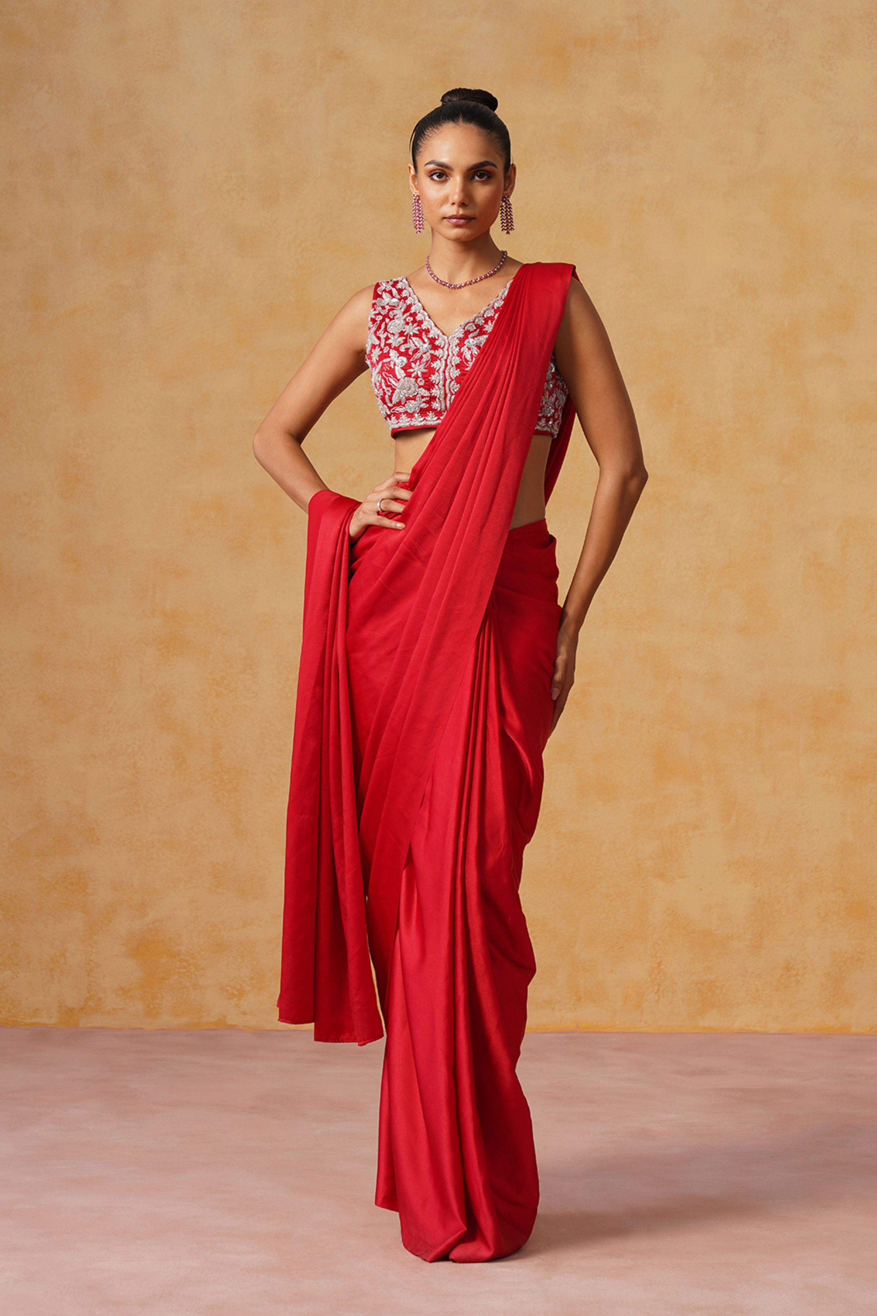 Noor Red Pre-Draped Saree
