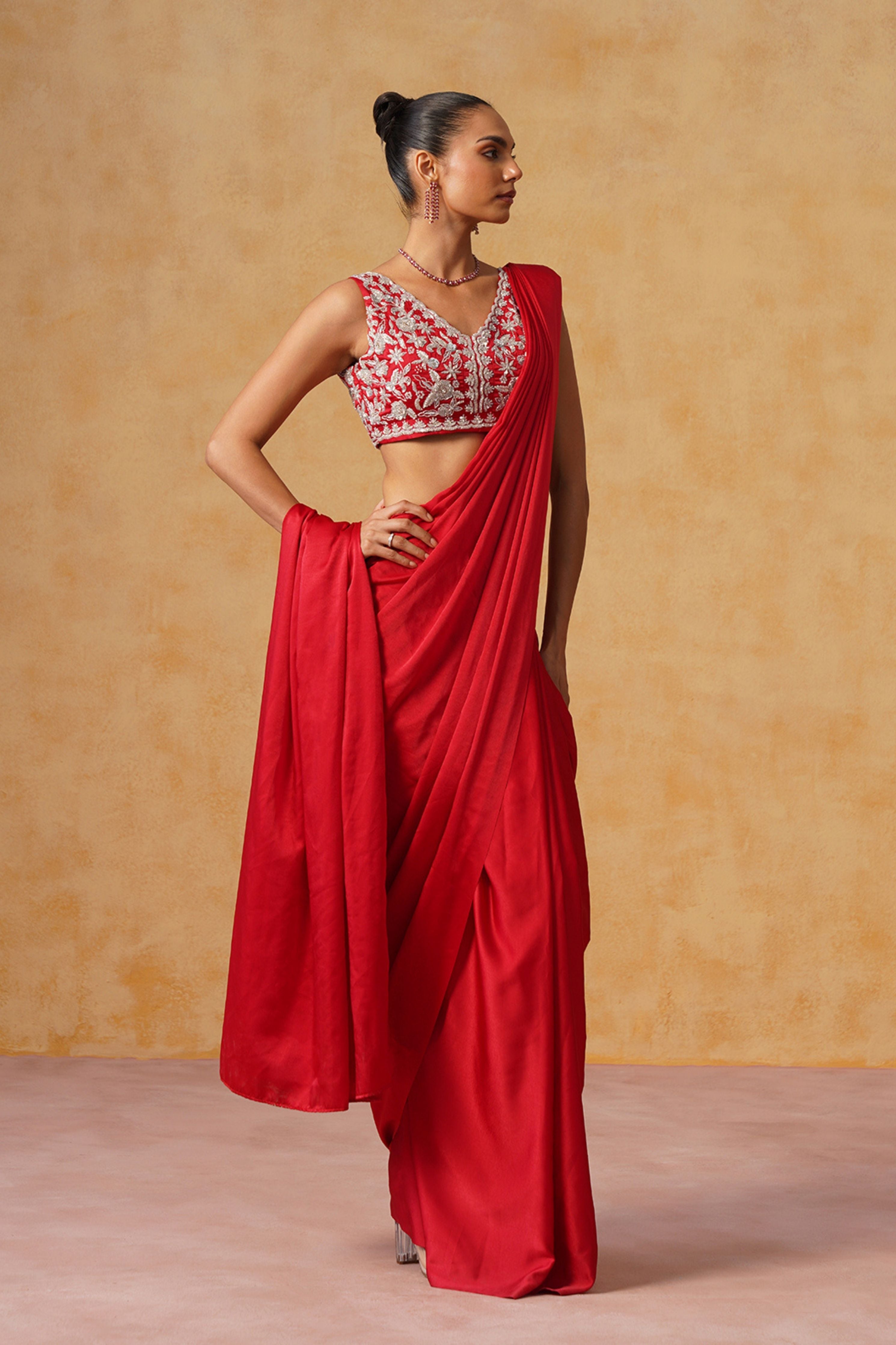 Noor Red Pre-Draped Saree
