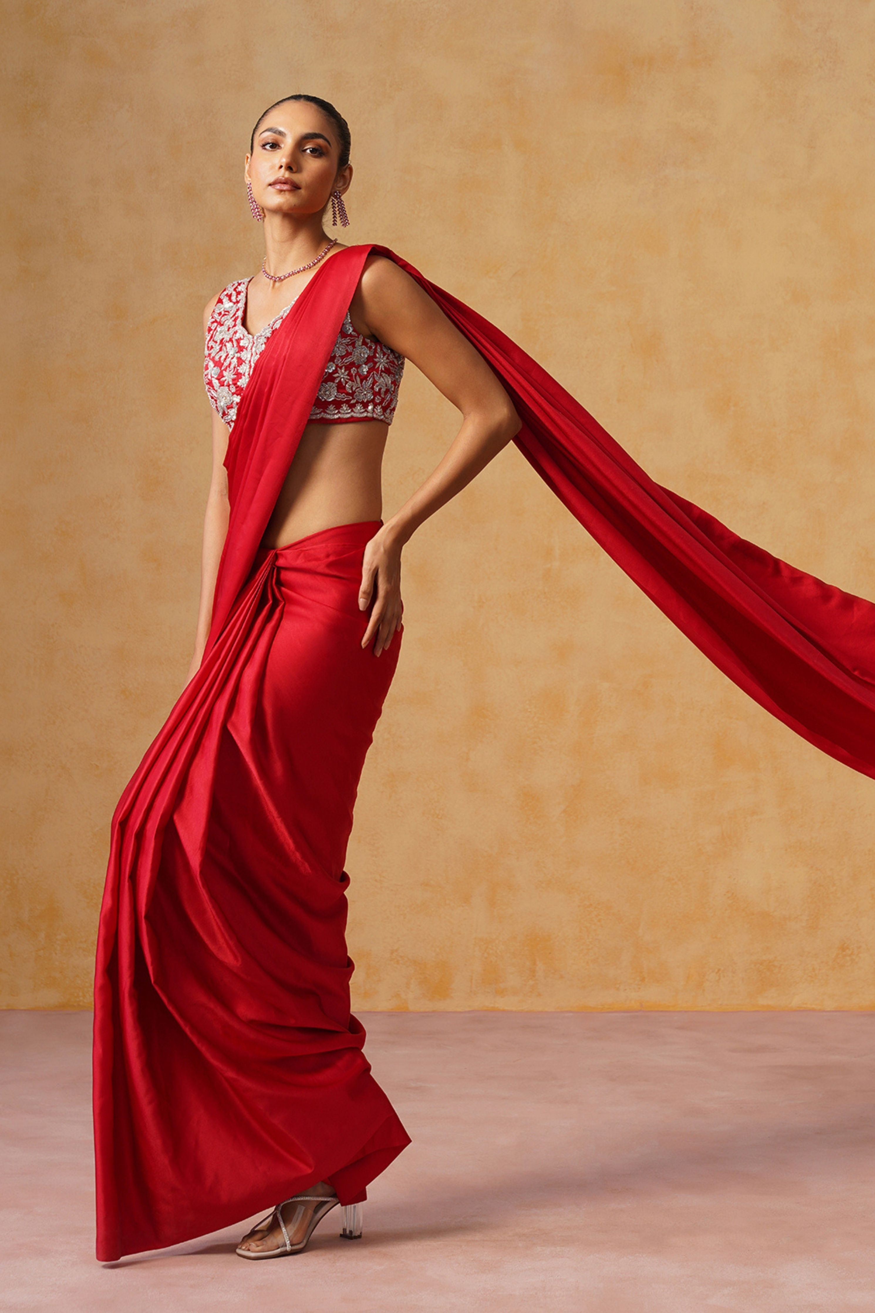 Noor Red Pre-Draped Saree