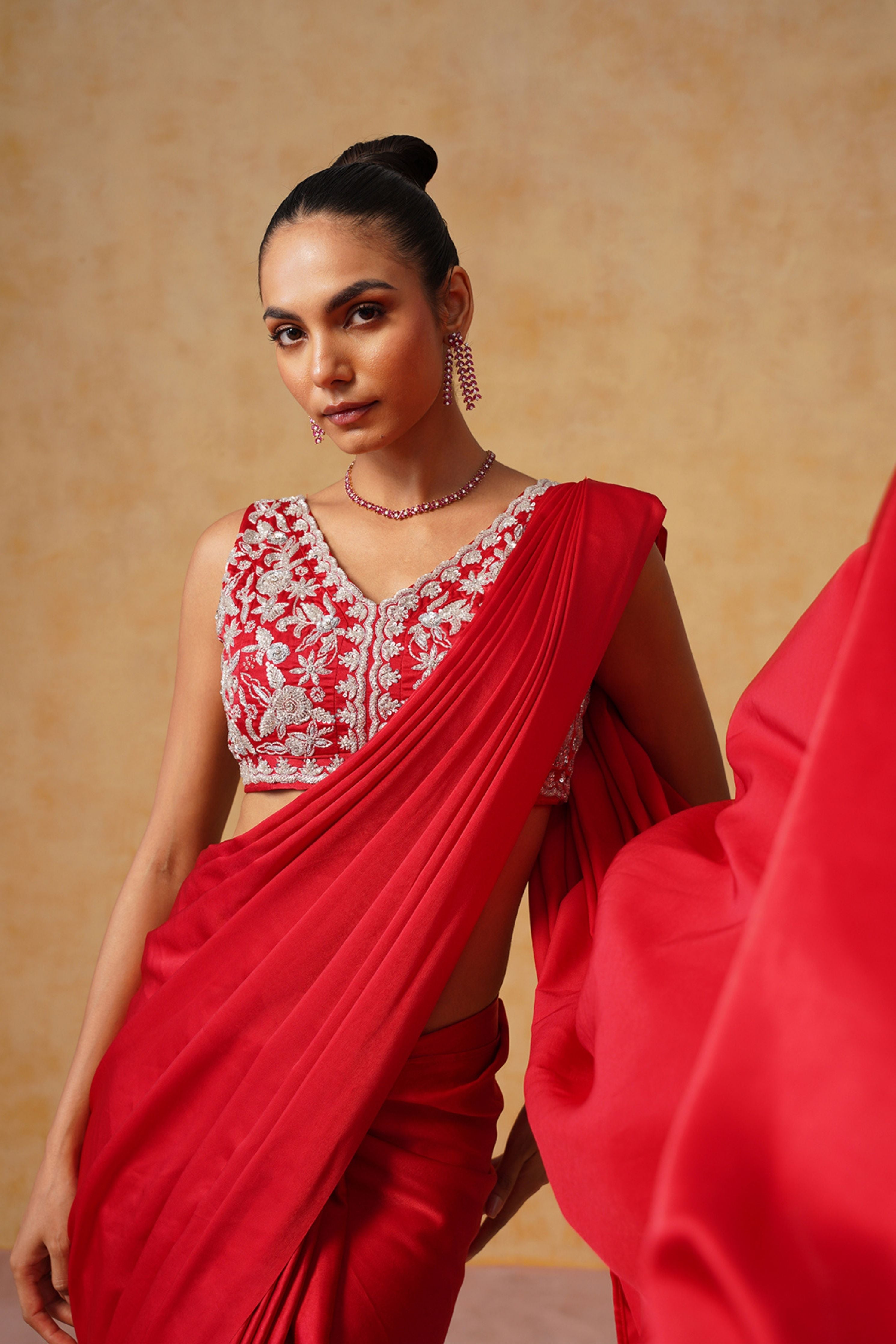 Noor Red Pre-Draped Saree