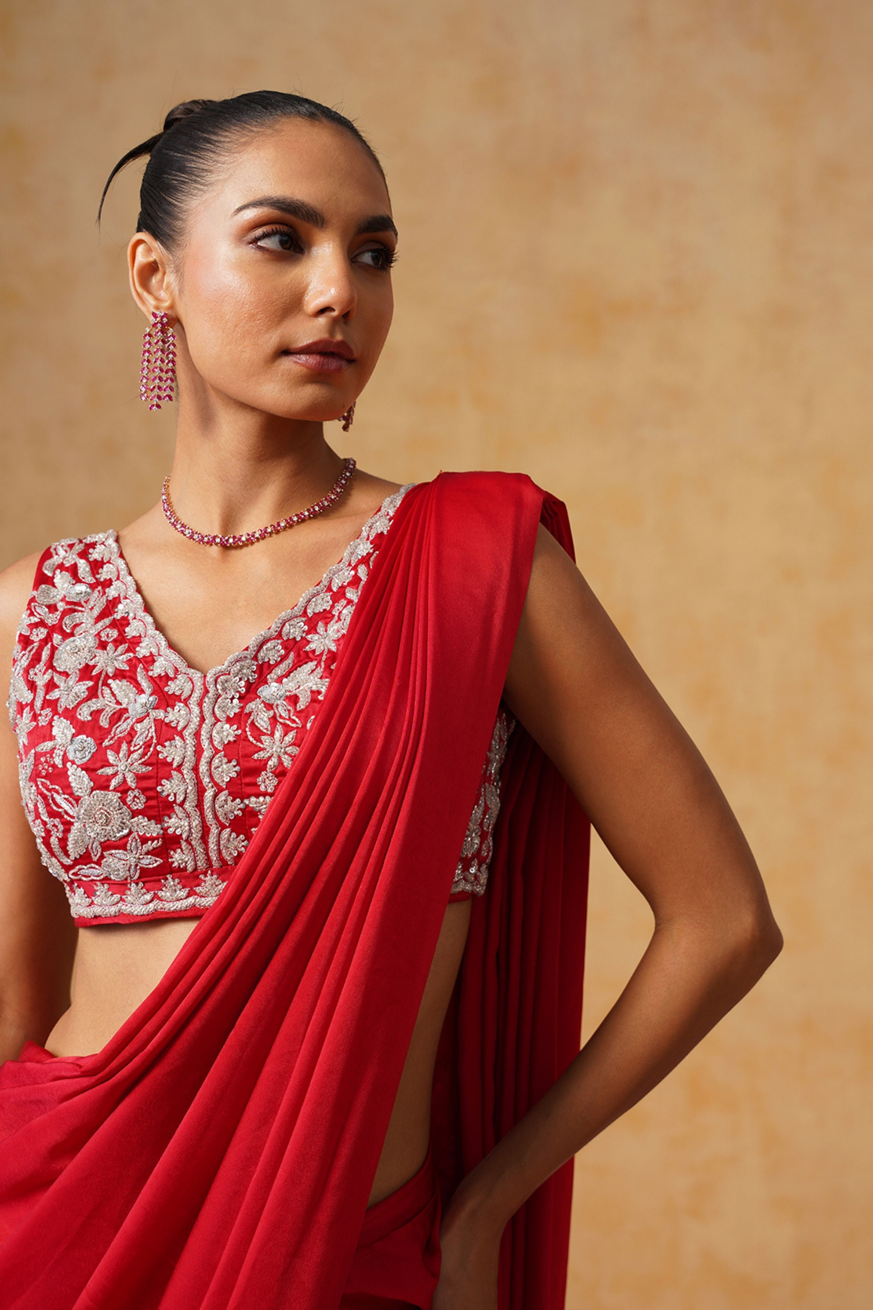 Noor Red Pre-Draped Saree