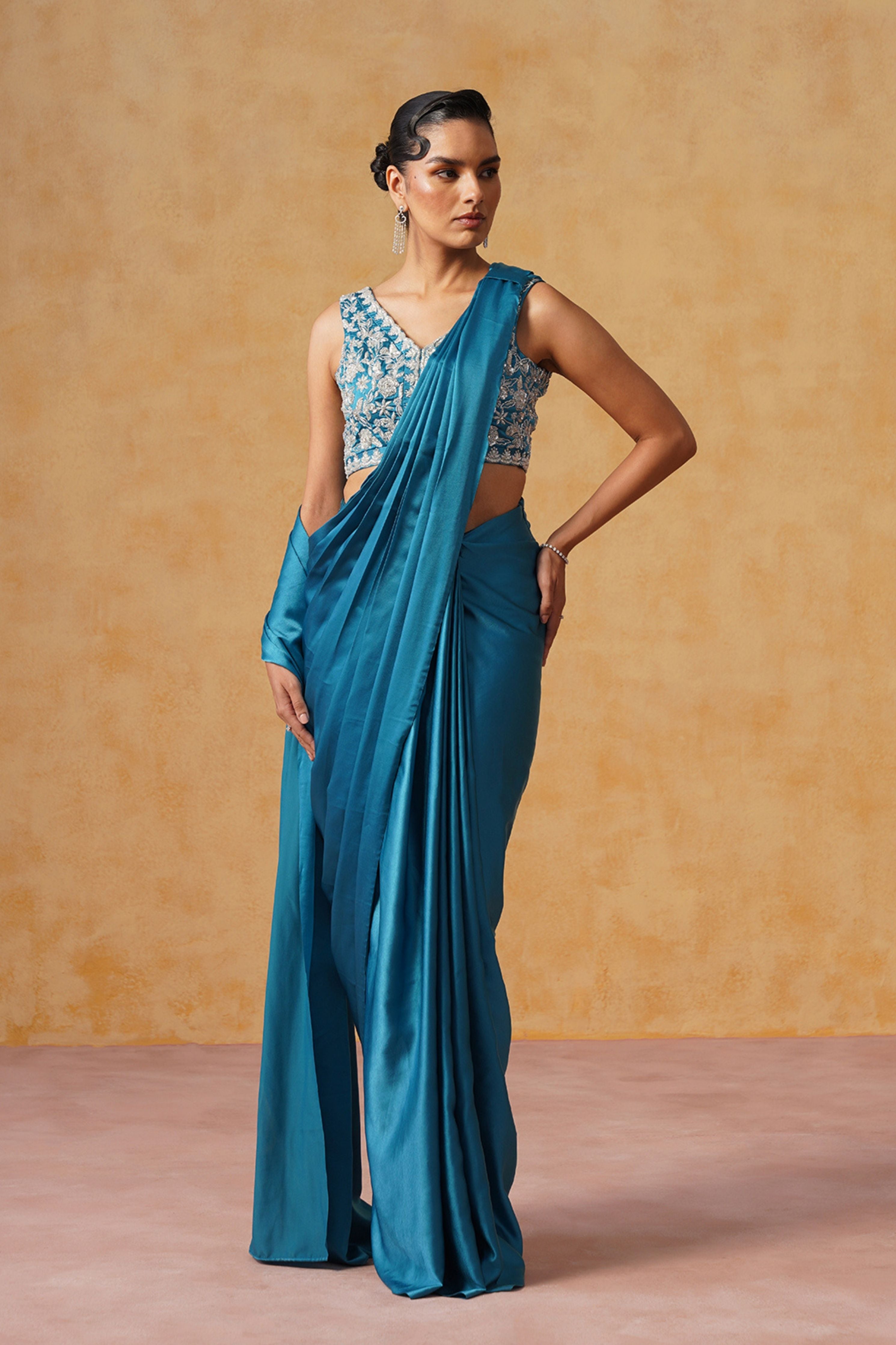 Noor Teal Pre-Draped Saree